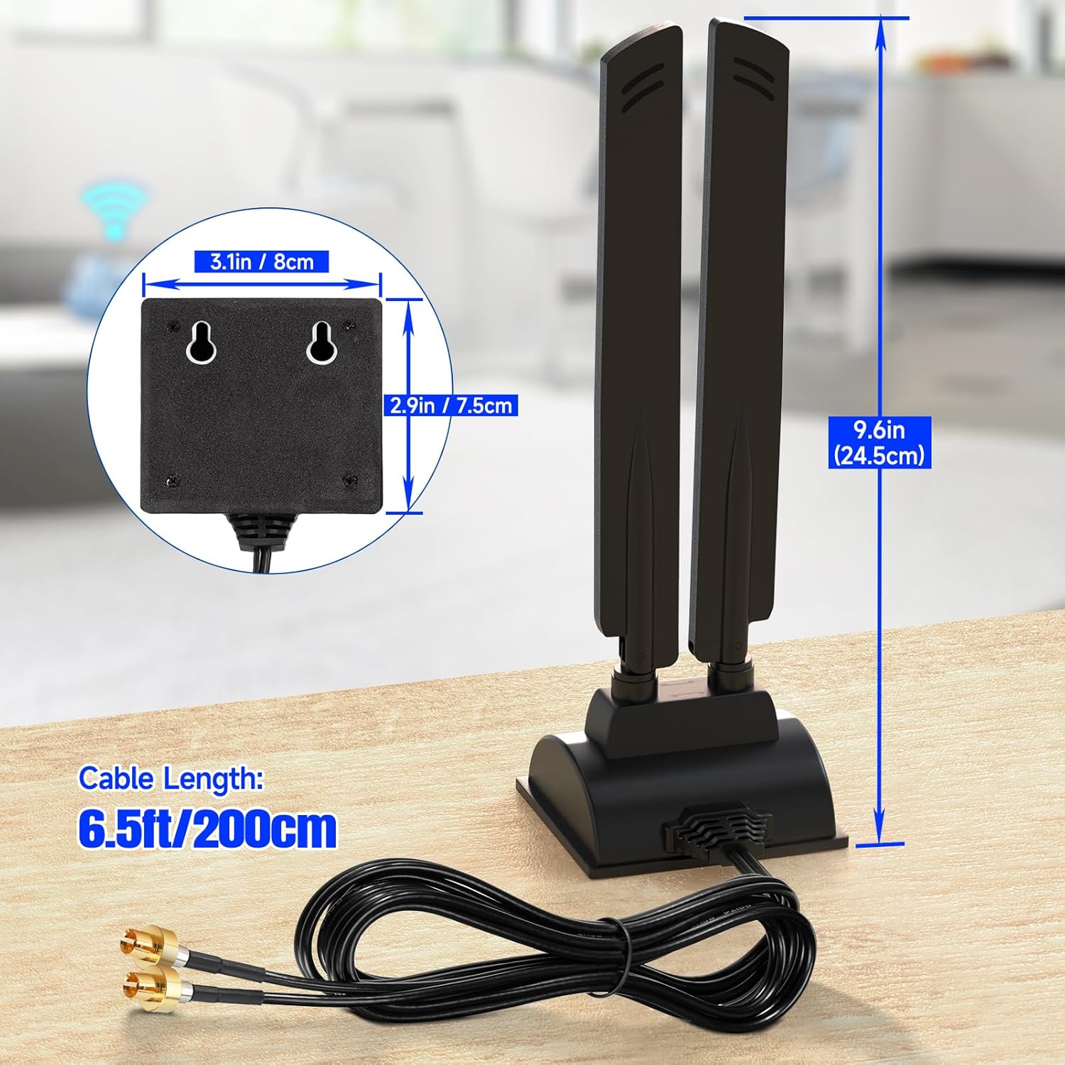 Eightwood WiFi 7 WiFi 6E Gaming PC Motherboard Antenna for ASUS ROG Strix X870E-E/B850-A, TUF Gaming B850-PLUS/X870-PLUS, Prime X870-P, Magnetic Base with 6.5ft Cable and Push-On Connector
