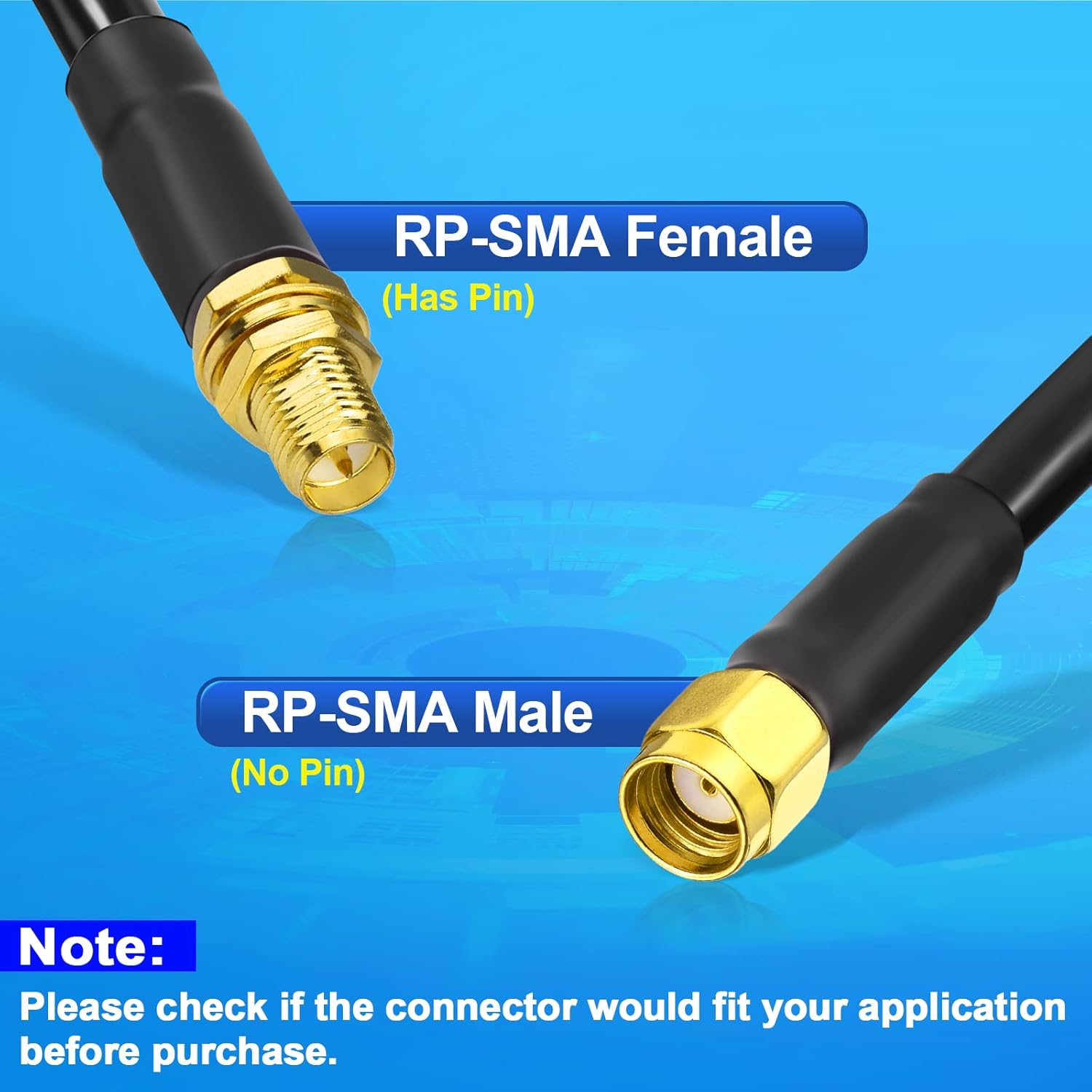 Eightwood RP-SMA Male to RP-SMA Bulkhead Female ALSR240 Extension Cable 10 Feet for WiFi Antenna, Wireless Router, PCIe Network Card, Security IP Camera
