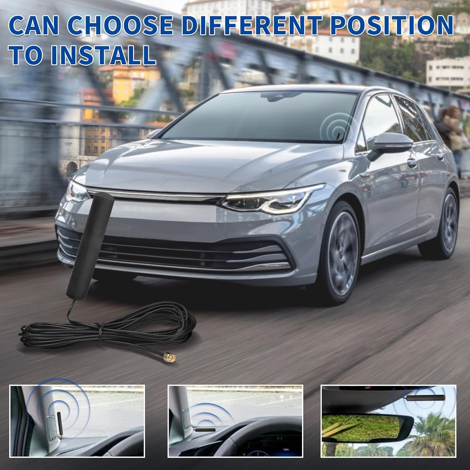 Eightwood DAB+ Antenne SMA Adapter DAB Auto Radio Antenne Patch Aerial Glas Mount Windshield Antenne mit SMA Stecker 5m 16.4ft Antenne für Blaupunkt Pioneer Clarion Alpine MEHRWEG