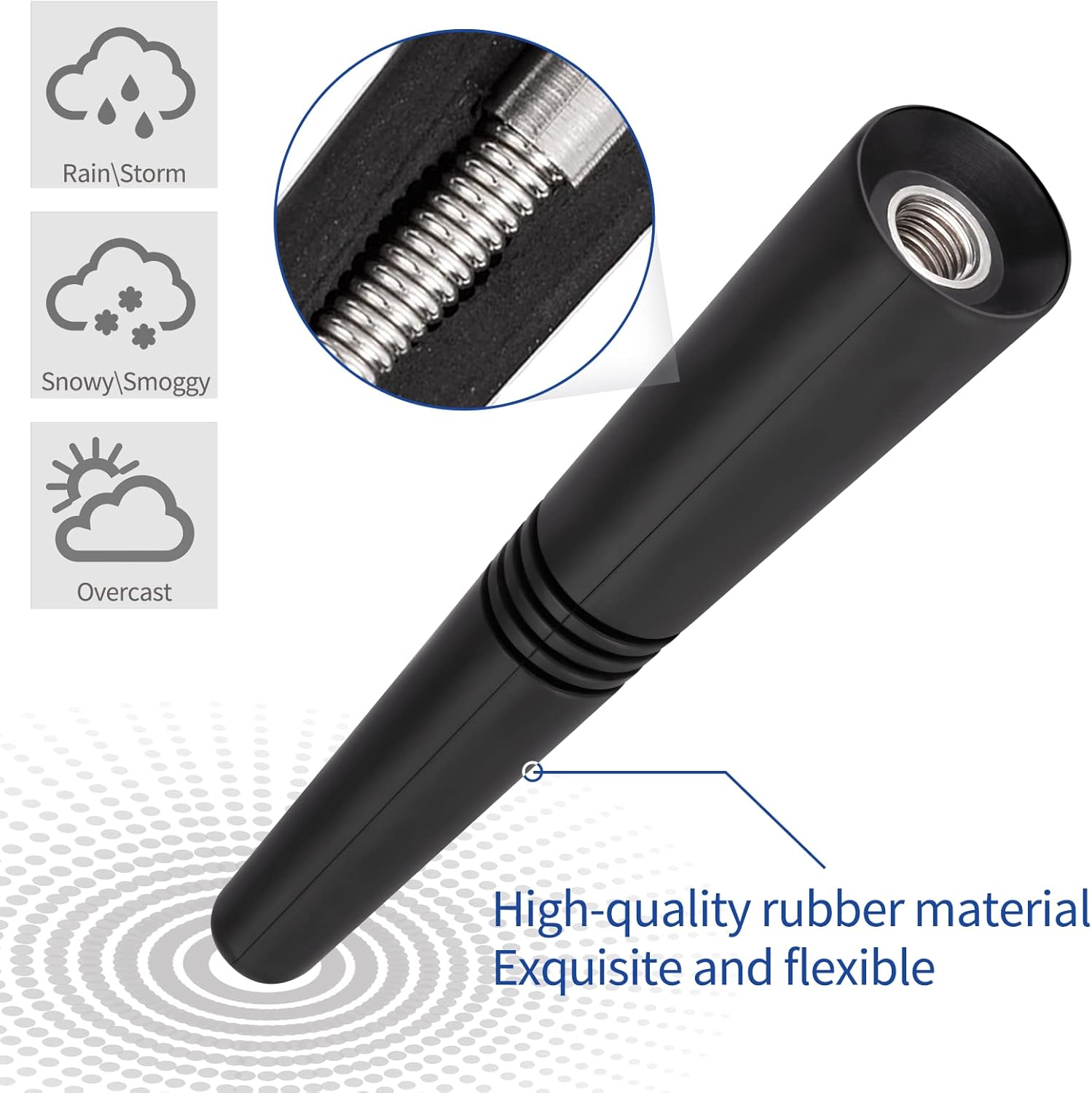Eightwood Short Car Antenna 3.6 inch, Universal Roof Mount Vehicle AM FM Radio Antenna Mast Replacement, Flexible Rubber Antennae with M4 M5 M6 Thread Adapters