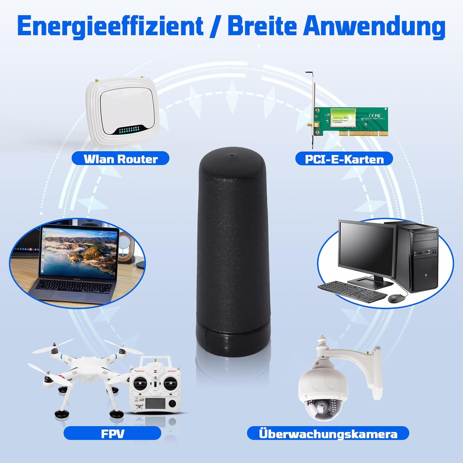 Eightwood WiFi Antenne 2.4ghz Antenna MIMO WLAN Antenne SMA Antenne Für WiFi Router Kamera PC Mainboard Bluetooth FPV Camera Monitor ZigBee usw.