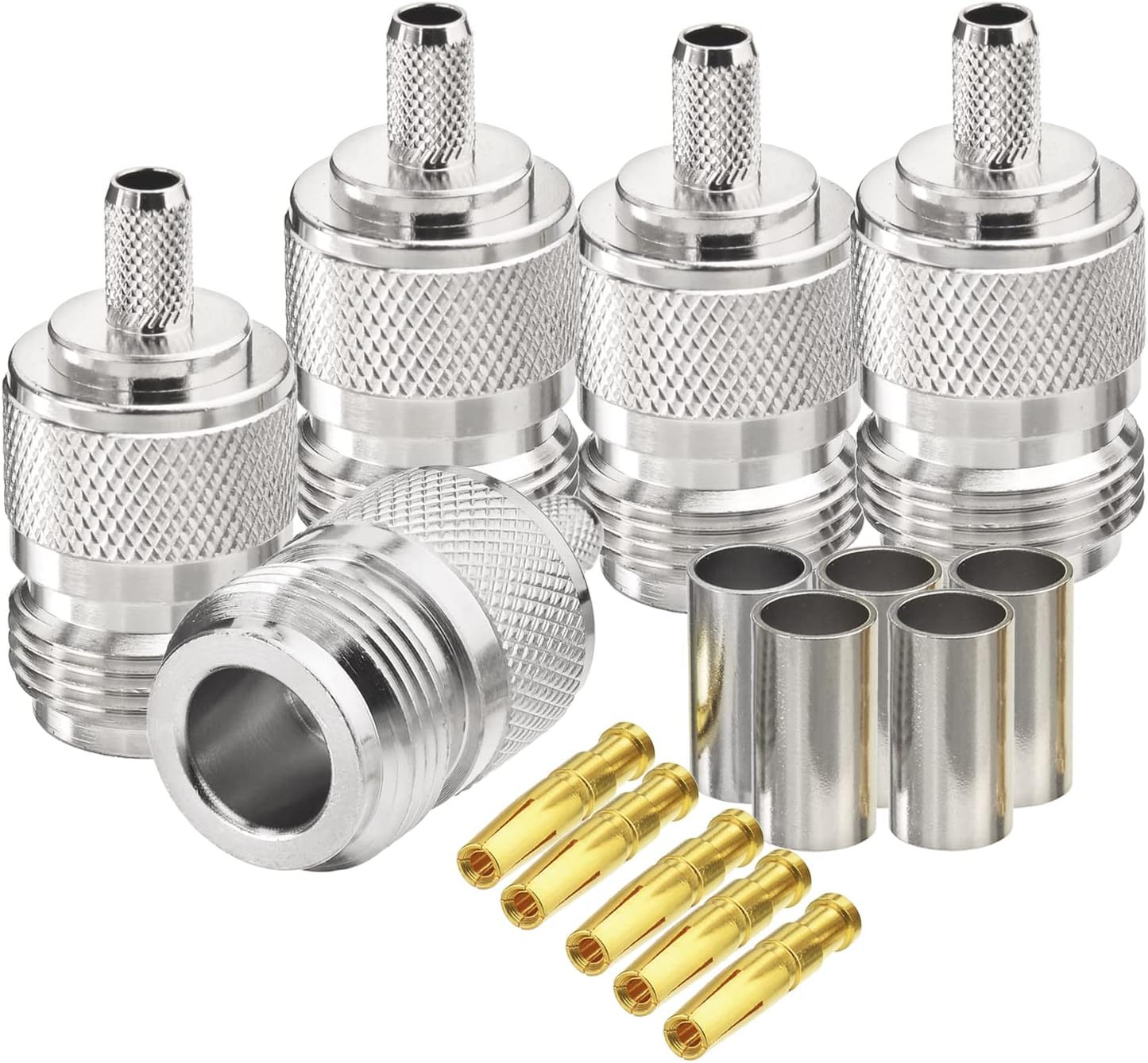 Eightwood N Female Crimp RF Connector 50 ohm for RG58 RG142 LMR195 Cable (5-Pack)