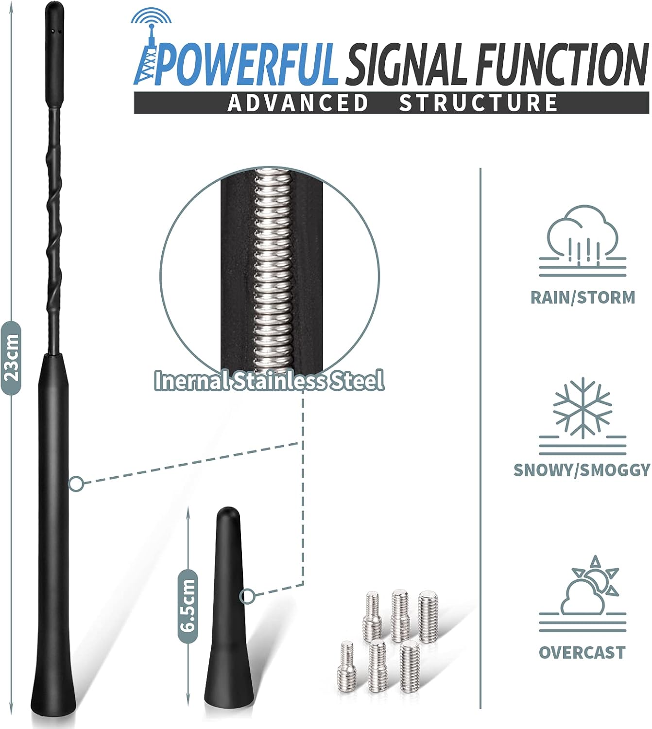 Eightwood Autoantenne Auto Antenne 6,5cm + 23cm Dachantenne Auto Mini Autoradio Antenne Kurz Ersatzantennenstab Autoantenne mit starker FM/AM/DAB Empfangsfunktion