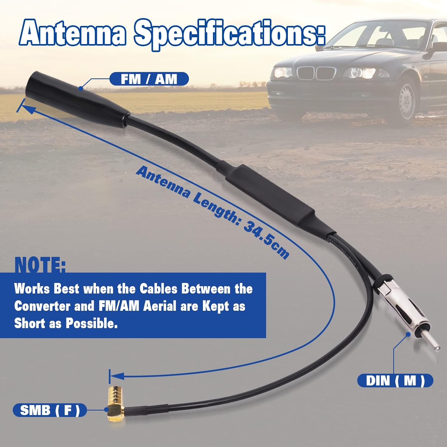 Eightwood DAB+ Antenne Splitter SMB Adapter DIN Stecker Auto Radio DAB Antenne für Auto Radio TechniSat Pioneer Sony Alpine MEHRWEG
