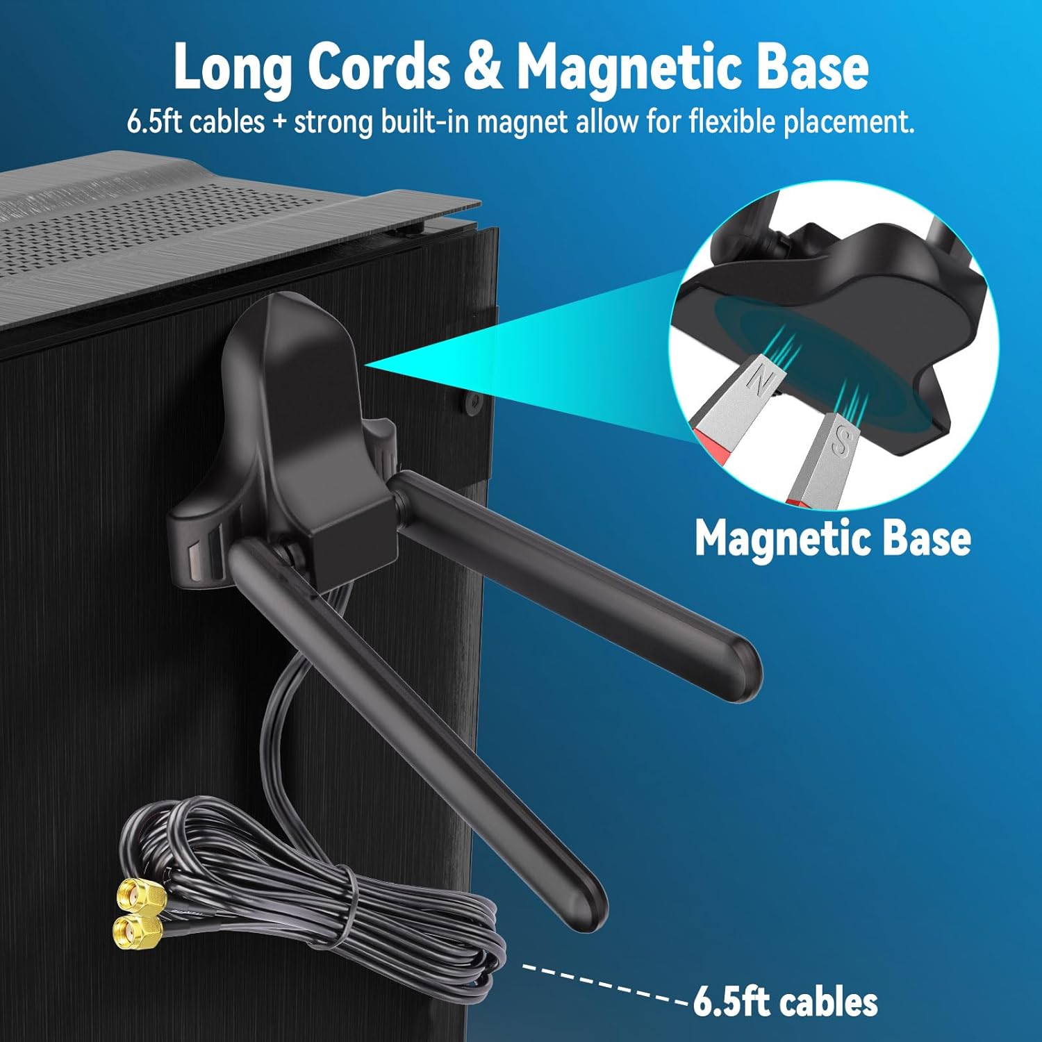 Eightwood WiFi 6E Antenna Tri-Band 2.4GHz 5GHz 6GHz Magnetic Base WiFi Antennae, RP-SMA Connector for PC Desktop Computer Motherboard PCIe Bluetooth WiFi 6E Card Wireless Router
