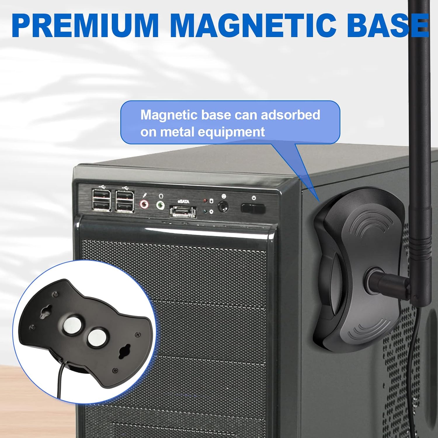 Eightwood Antenne WiFi 2.4G/5.8G RP-SMA Antenne 12dBi Tilt-and-Roll WLAN Antenne mit Basis Magnetica für Scheda WiFi Schede PCI WiFi Router Wirelesse Bluetooth ZigBee