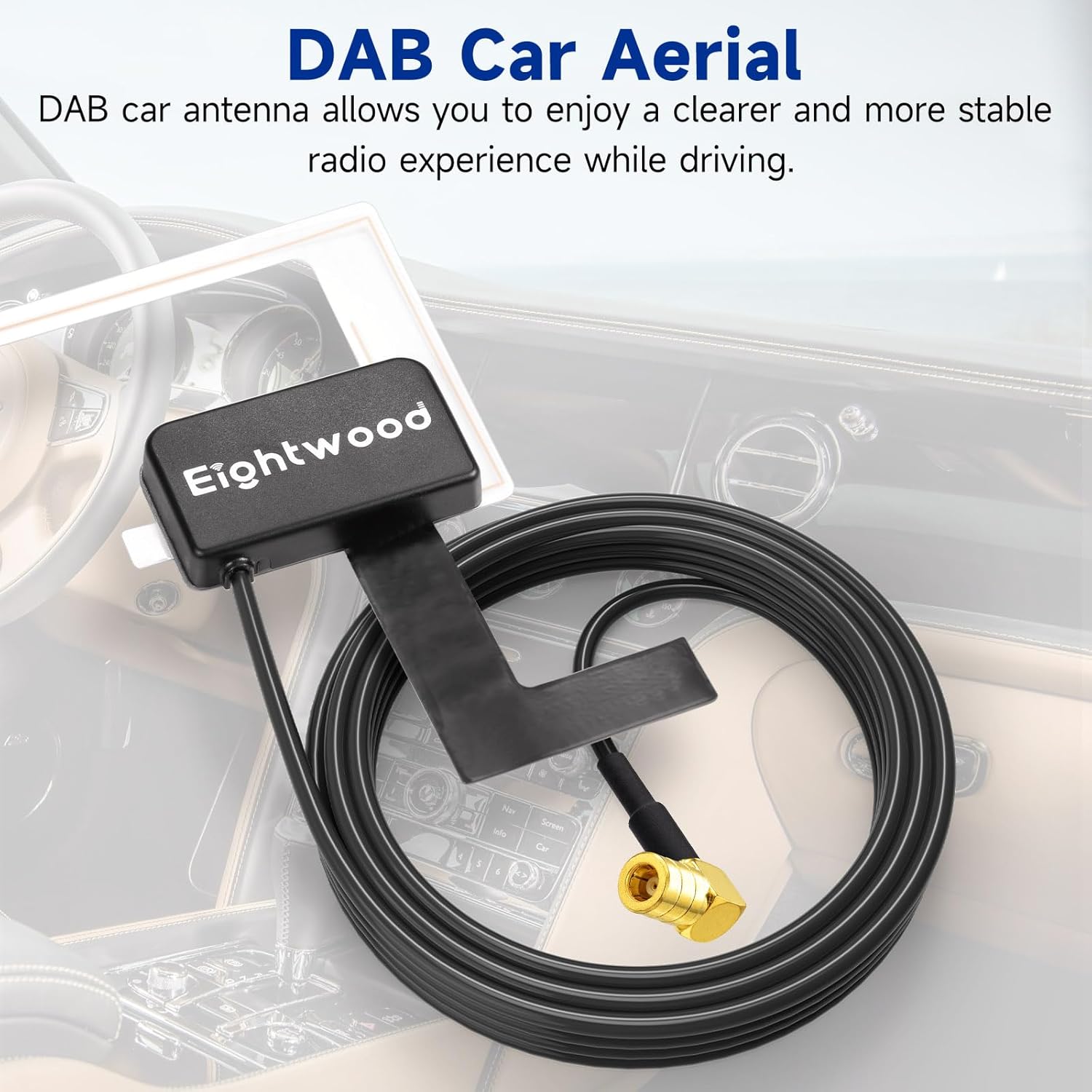Eightwood Aktive DAB Antenne DAB+ Autoantenne SMB Adapter DAB Digitales Autoradio Antenne Glashalterung mit 3 m Verlängerungs Kabel Kompatibel für DAB Radio Pioneer Clarion Alpine MEHRWEG