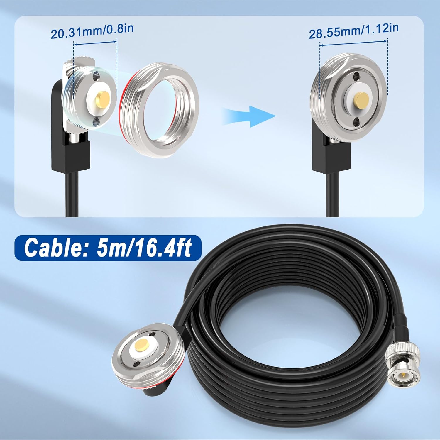 Eightwood NMO Antenna Mount to BNC Male Coax Connector Extension Cable RG58 16.4 Feet + L Shape Bracket for CB & Handheld Radio,Radio Antenna,Radio Scanner
