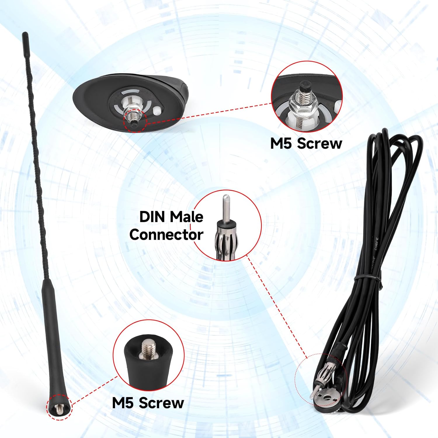 Eightwood FM/AM Dachantenne Auto Radio Antenne Marine Radio Antenne FM Autoantenne 2M Verlängerung Kabel für Boot, Auto, LKW, Vans, Wohnwagen, Wohnmobil, Yacht Radiotuner