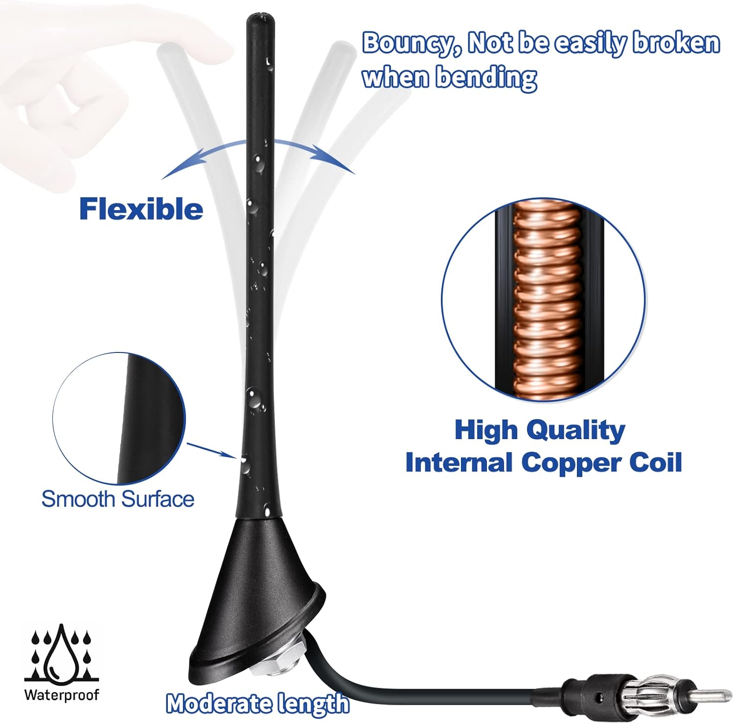 Eightwood AM/FM Autoantenne mit Verstärker Antenne Auto FM 17.5cm Dachantenne Autoantenne Autoradio Antenne Amplifier mit DIN Adapter 15CM Kabel
