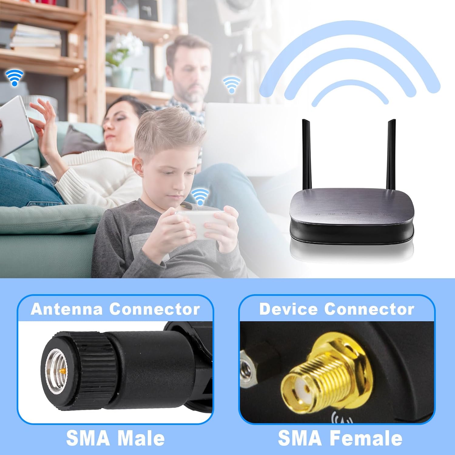 Eightwood Antenne 5G 4G LTE SMA Anschluss 3 dBi mit 3 m Verlängerungskabel RG174 unterstützt Zellbänder 698 – 960 MHz/1710 – 2690 MHz, kompatibel mit Industrial Router 4G LTE