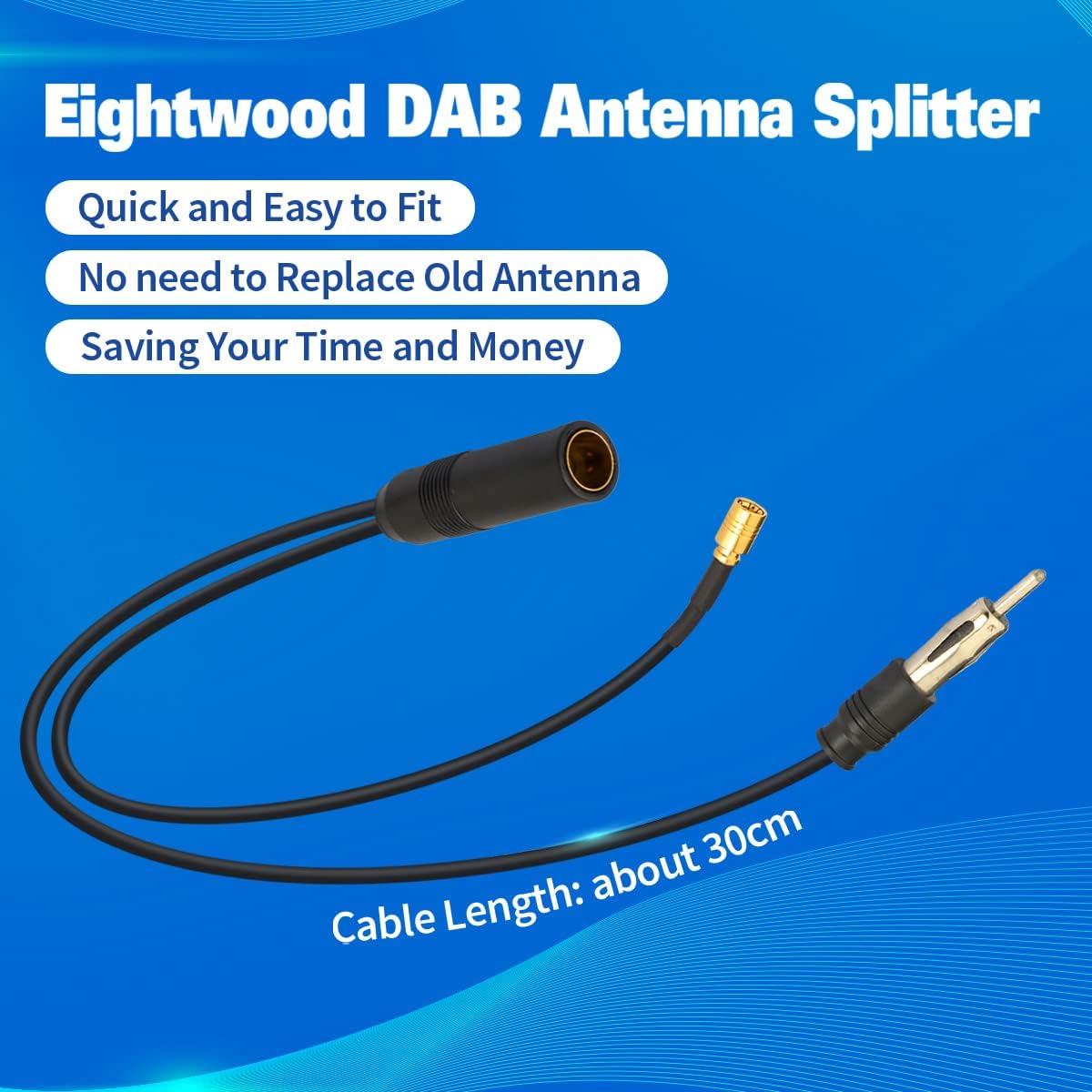 Eightwood DAB Car Aerial Cable SMB Antenna Splitter Din Female to Din Male to SMB Pigtail Cable Digtial Car Radio RG174 30cm for AM/FM DAB+ Pioneer Clarion Kenwood Alpine JVC
