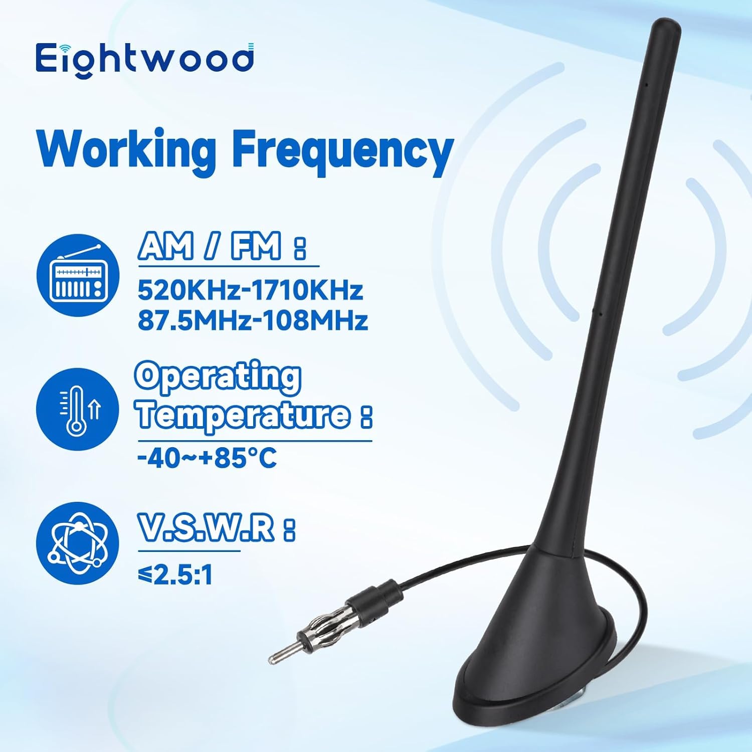 Eightwood Roof Mount FM AM Stereo Adjustable Antenna Mast, Universal Car Radio Antenna with DIN Male Connector for Vehicle Car Truck SUV Marine Boat Radio Stereo Receiver