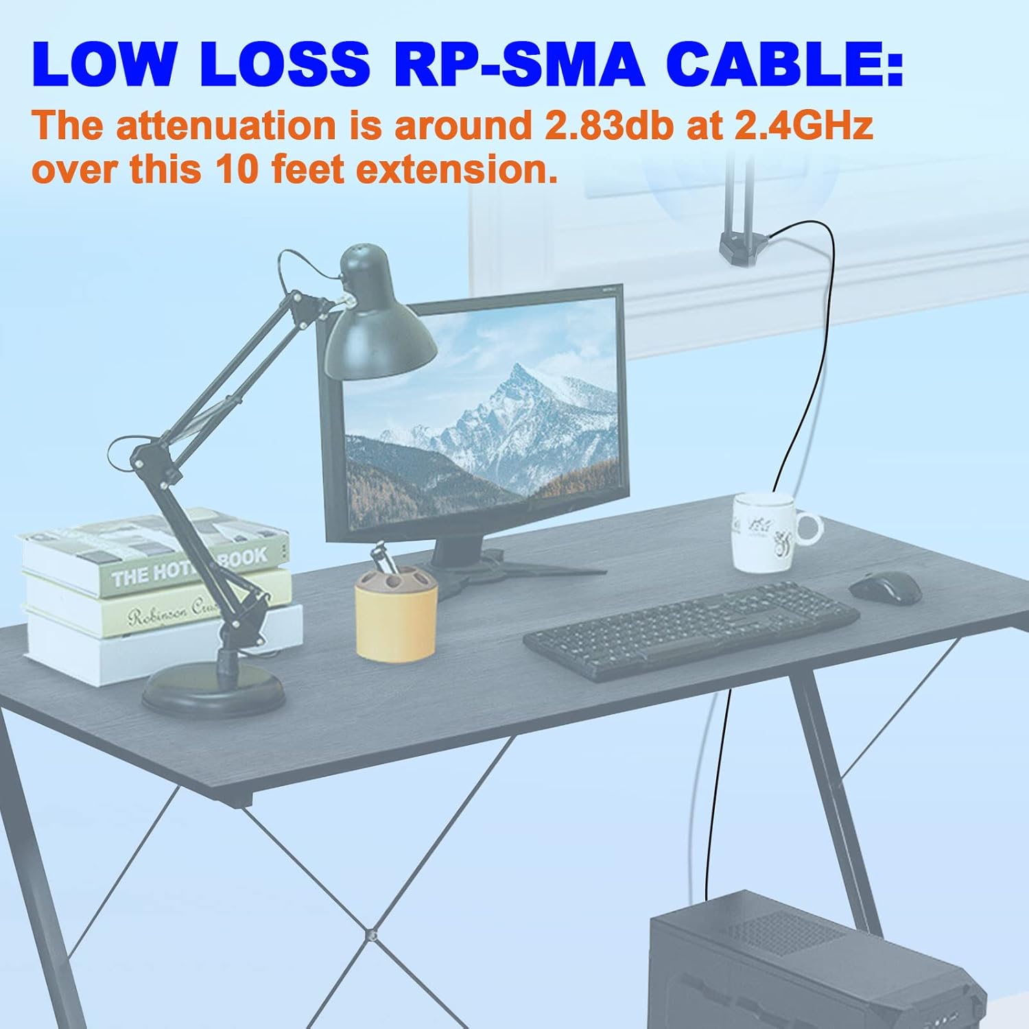 Eightwood RP-SMA Male to RP-SMA Bulkhead Female ALSR240 Extension Cable 10 Feet for WiFi Antenna, Wireless Router, PCIe Network Card, Security IP Camera