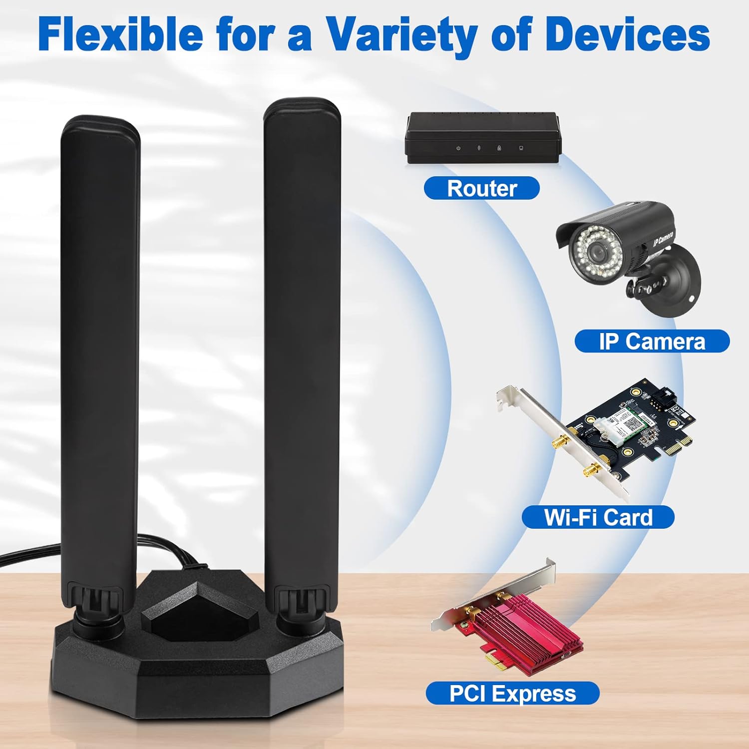 Eightwood WiFi 6E Antenne 2.4g/5g/5.8g/6g WLAN Signal Verstärker Tri-Band Magnetic Base mit RP-SMA 200 cm Verlängerungskabel für Wi-Fi Karten PCI Karte PC Router Bluetooth Mainboard