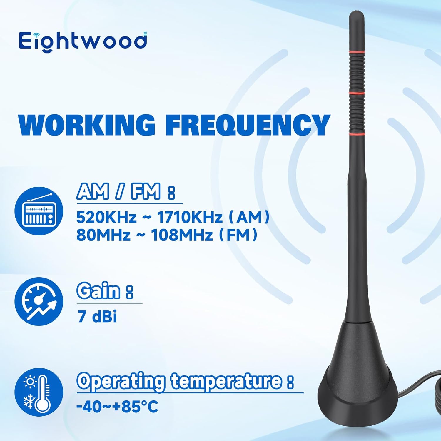 Eightwood Auto Antenne Dach FM AM Aktive Antenne Autoradio mit Verstärker Autoantenne Kurz + 5m Verlängerungskabel für Auto LKW SUV Stereo Receiver Media Head Units Digital Radio FM Tuner