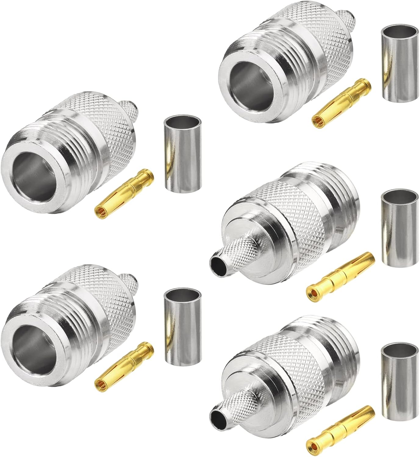 Eightwood N Female Crimp RF Connector 50 ohm for RG58 RG142 LMR195 Cable (5-Pack)