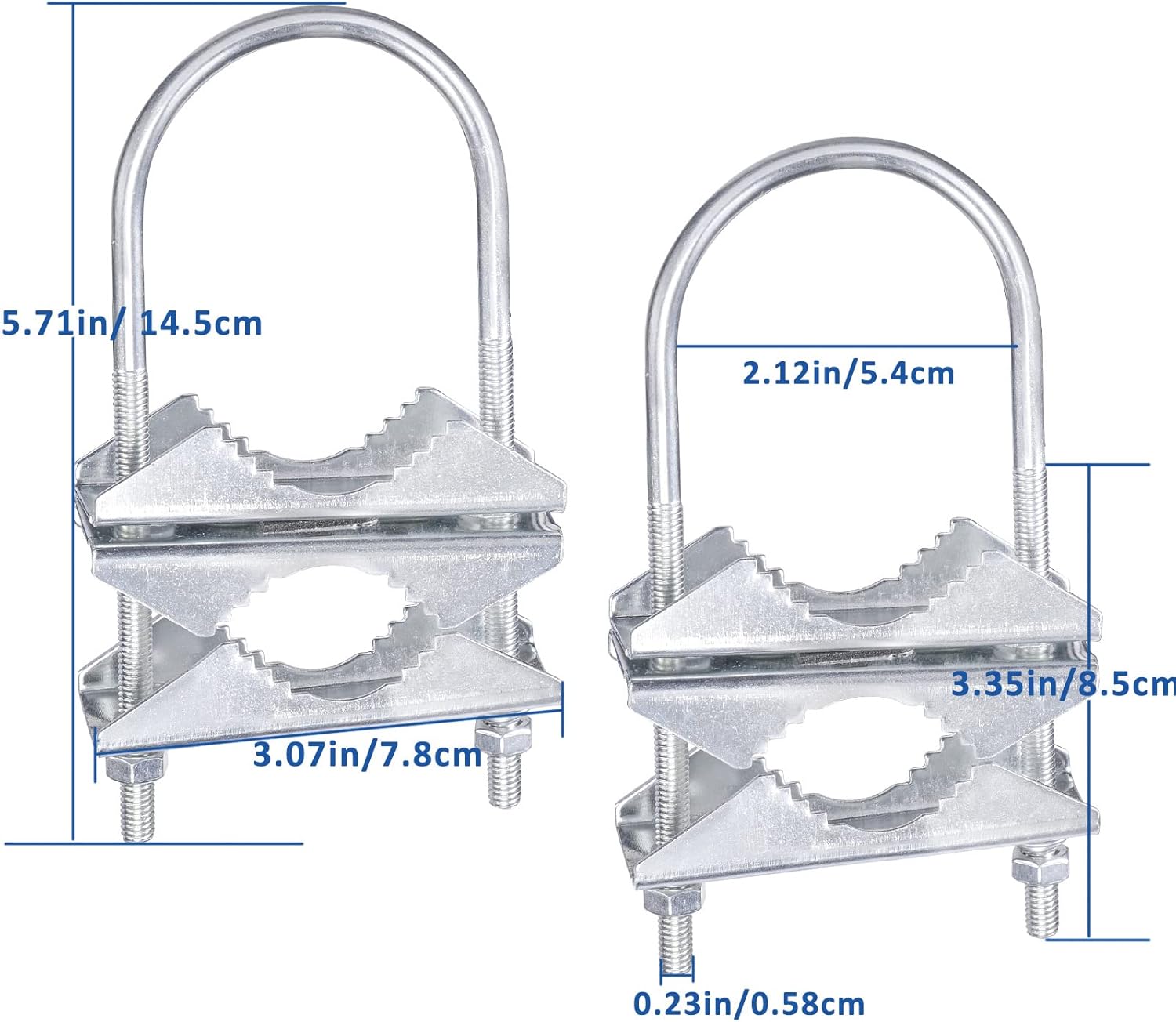 Eightwood Double Antenna Mast Clamp V-Jaw Bracket U Bolts Pipe Mounting Hardware 2 Sets for Yagi WiFi Antenna, TV Antenna, CB Ham Antenna, Lora Antenna