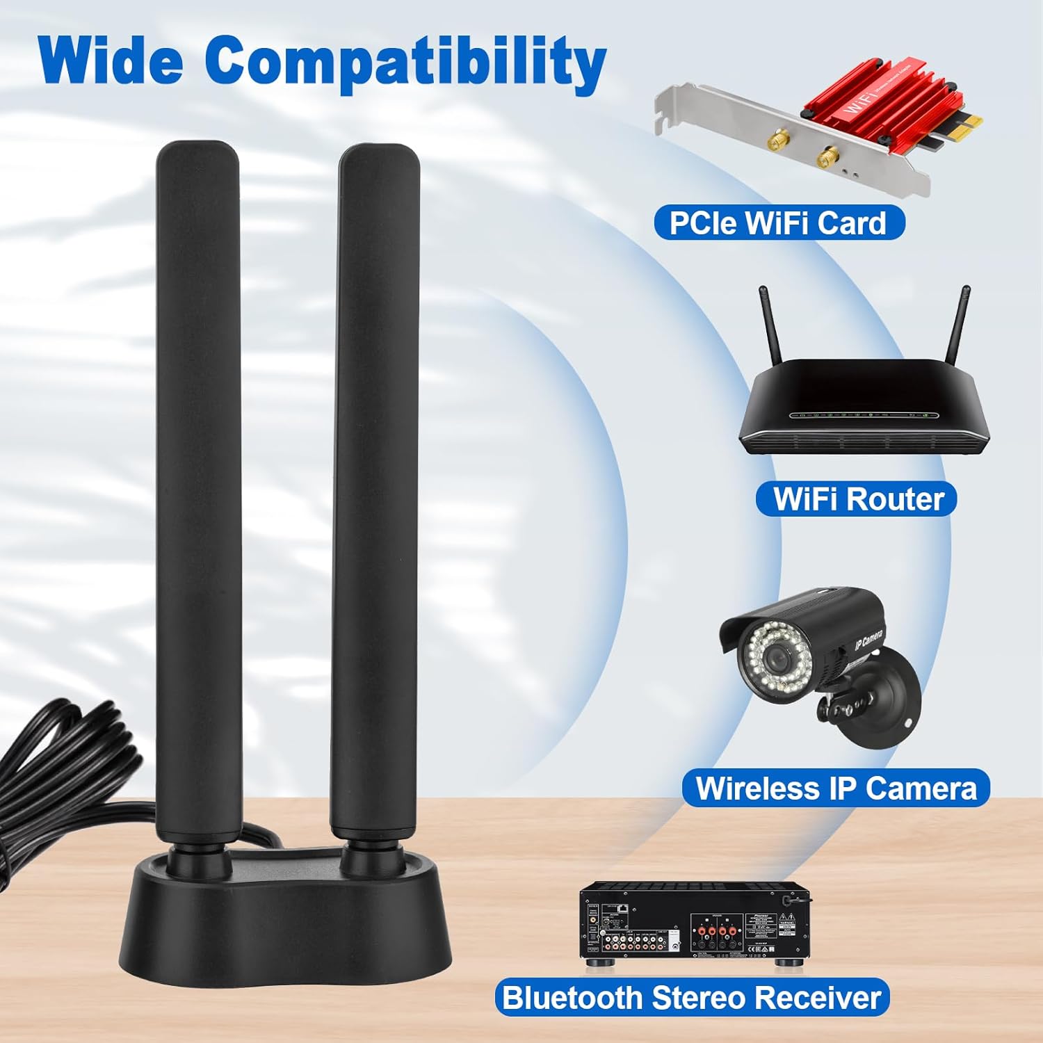 Eightwood 9dBi WiFi 6E Antenna Tri-Band 6GHz 5GHz 2.4GHz Magnetic Base WiFi Antenna for PC Desktop Computer PCIe Bluetooth Card Gaming Motherboard, WiFi 6E Router