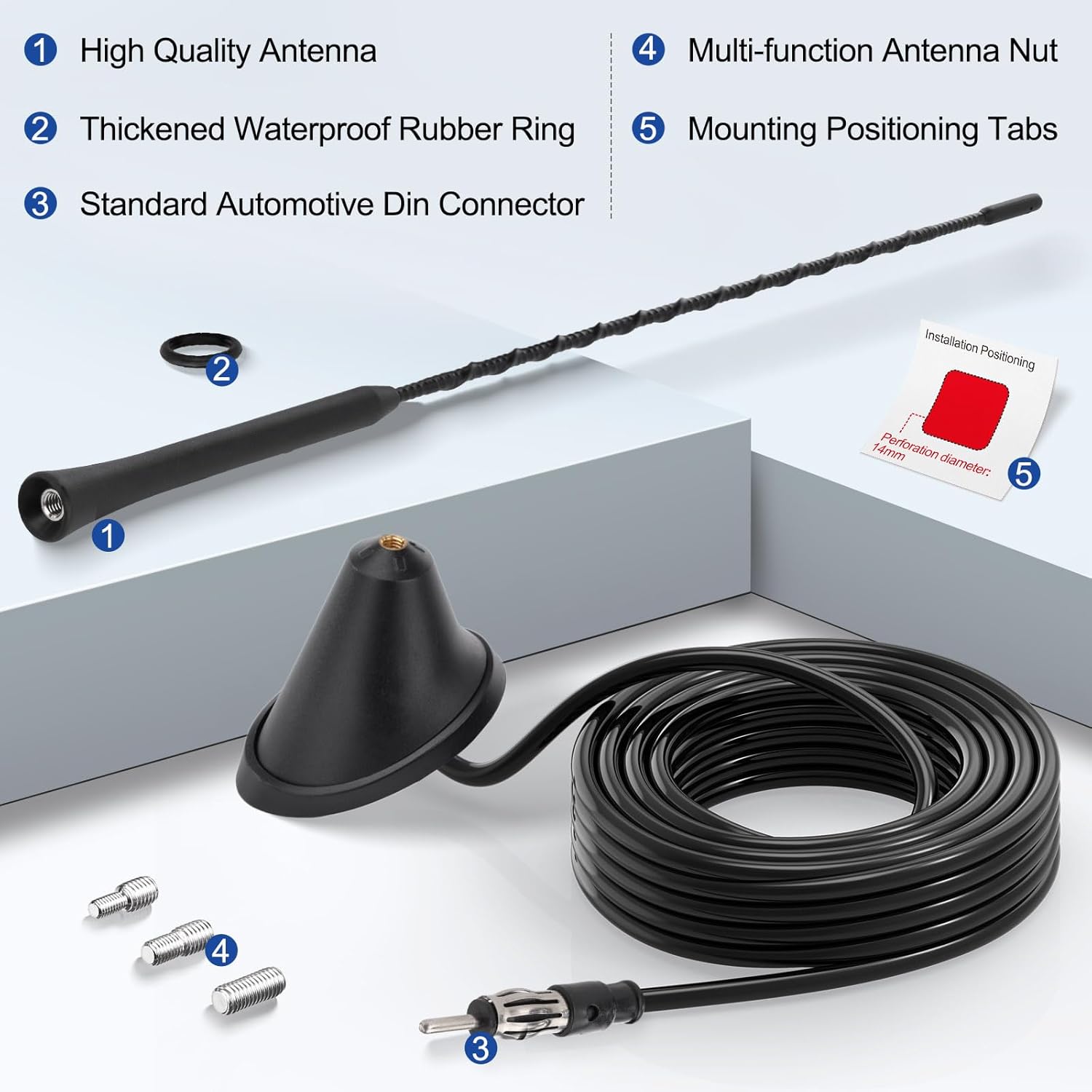 Eightwood FM AM Radio Antenne Auto Autoradio Antenne DIN Adapter Radio Antenne Dach 5M Verlängerungskabel für Auto Radio LKWs SUV Digital Radio FM Tuner