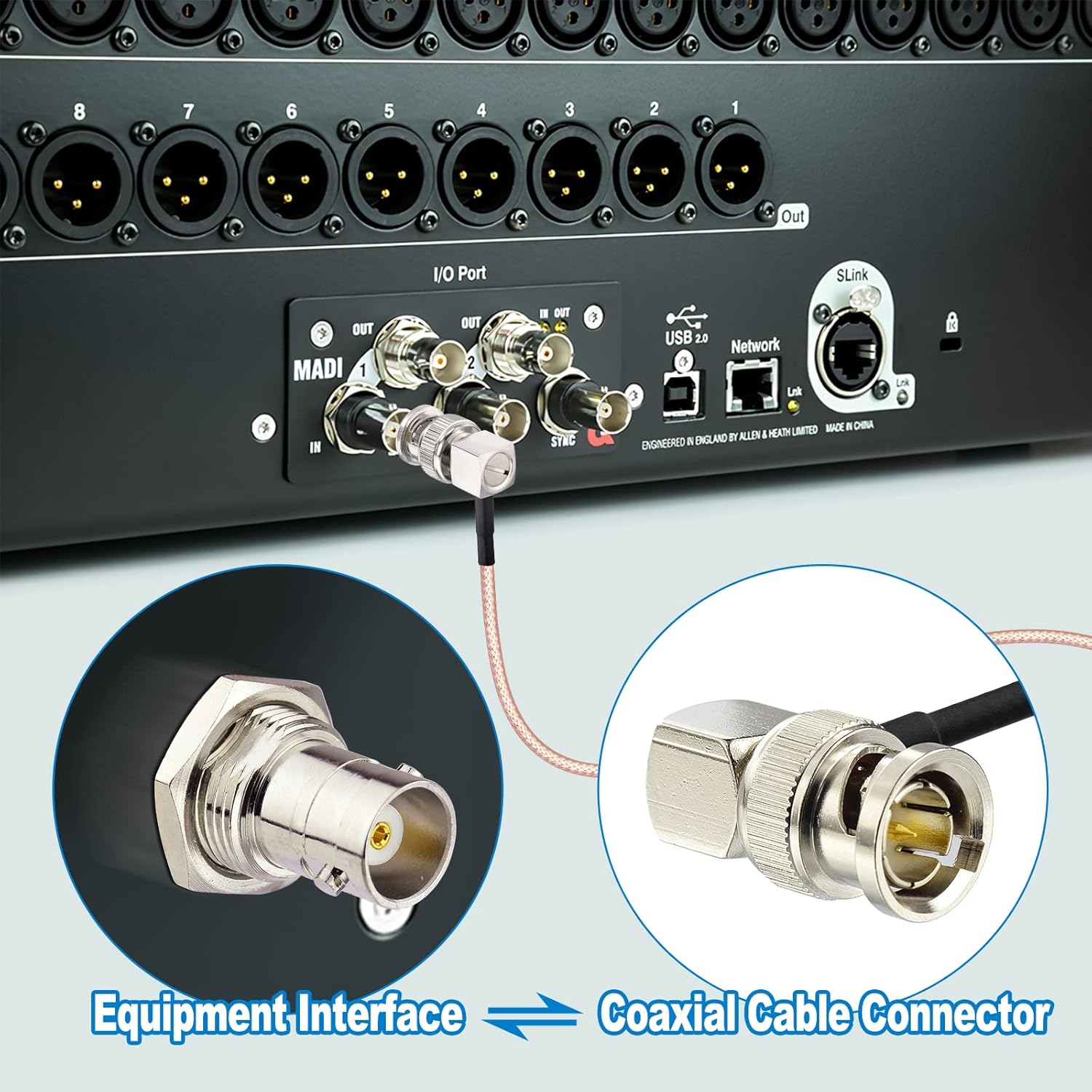Eightwood SDI Cable 2 Pieces BNC Angle Plug BNC Cable Male to Male 50 cm RG179 Coaxial for BMCC Blackmagic BMPCC HD Video Camera Flexible Multi-Way