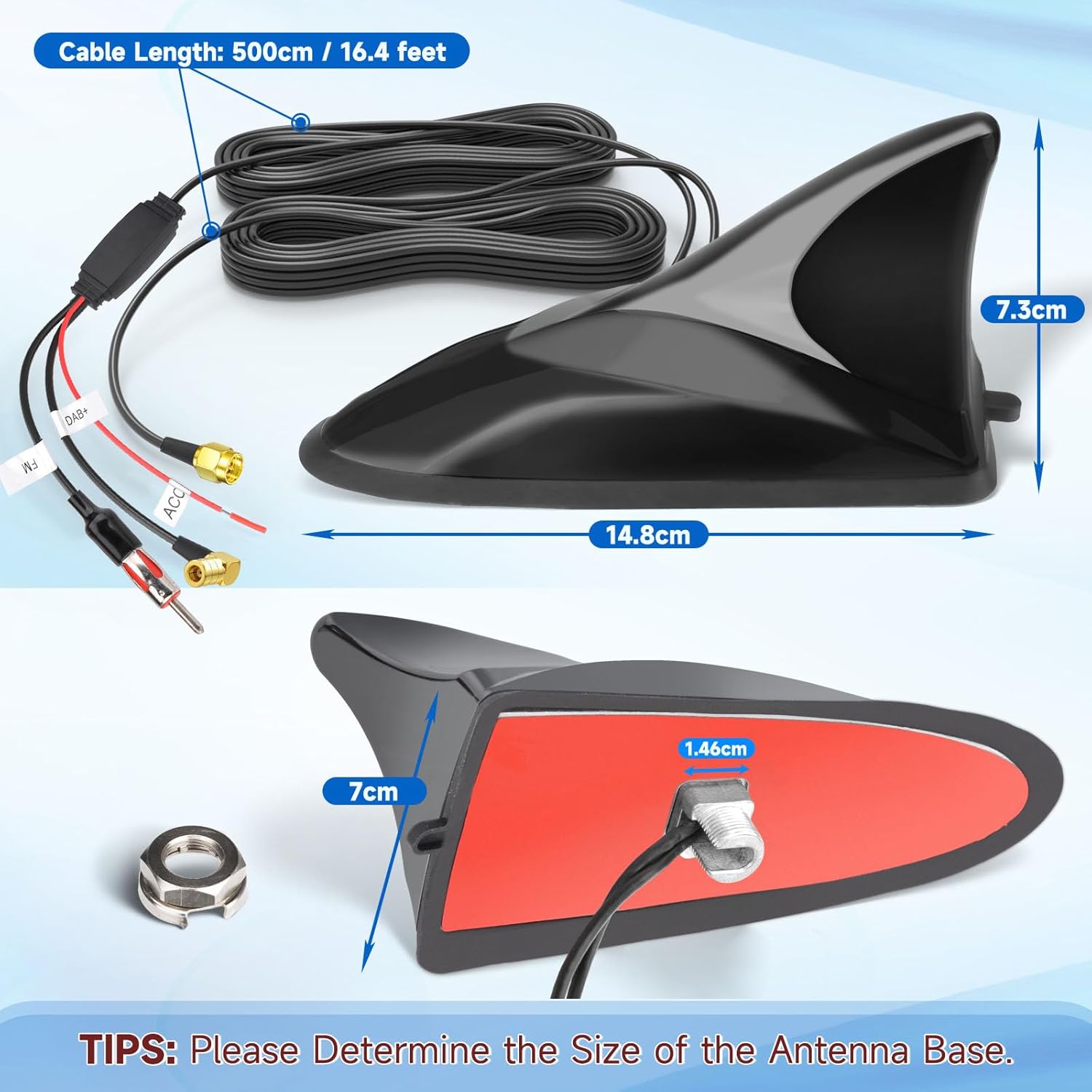Eightwood DAB DAB+ Antenne Autoradio Antennensplitter AM/FM GPS Dachantenne Shark Antenne Auto mit Signal Verstärker Von KFZ Haifischflosse Antenna SMB Stecker SMA Adapter DIN mit 5M Extension Kabel