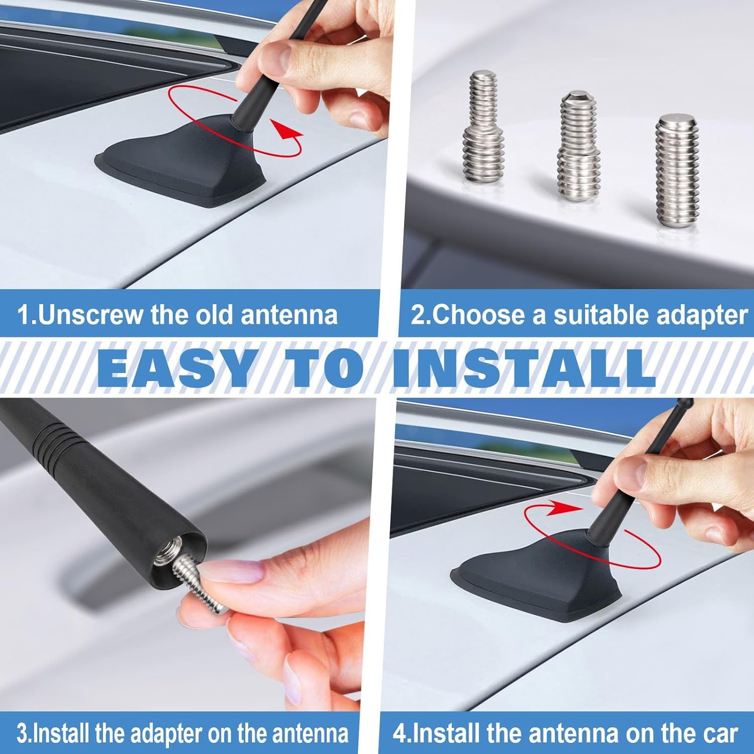 Eightwood Autoantenne Auto Dachantenne Kurz Autoradio Antenne 11cm Universal Car Roof Antenna mit M6 M5 M4 Screws FM/AM Reception