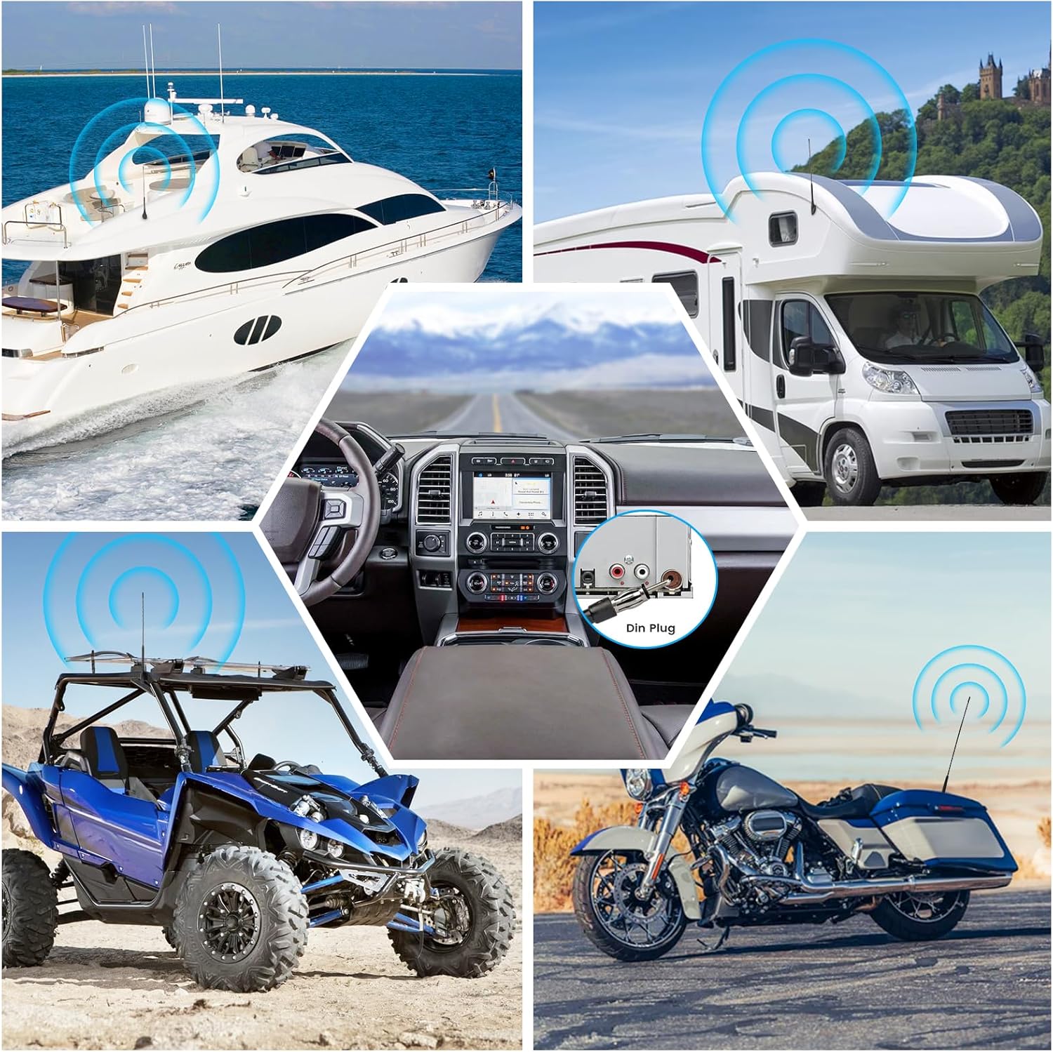 Eightwood FM/AM Dachantenne Auto Radio Antenne Marine Radio Antenne FM Autoantenne 2M Verlängerung Kabel für Boot, Auto, LKW, Vans, Wohnwagen, Wohnmobil, Yacht Radiotuner