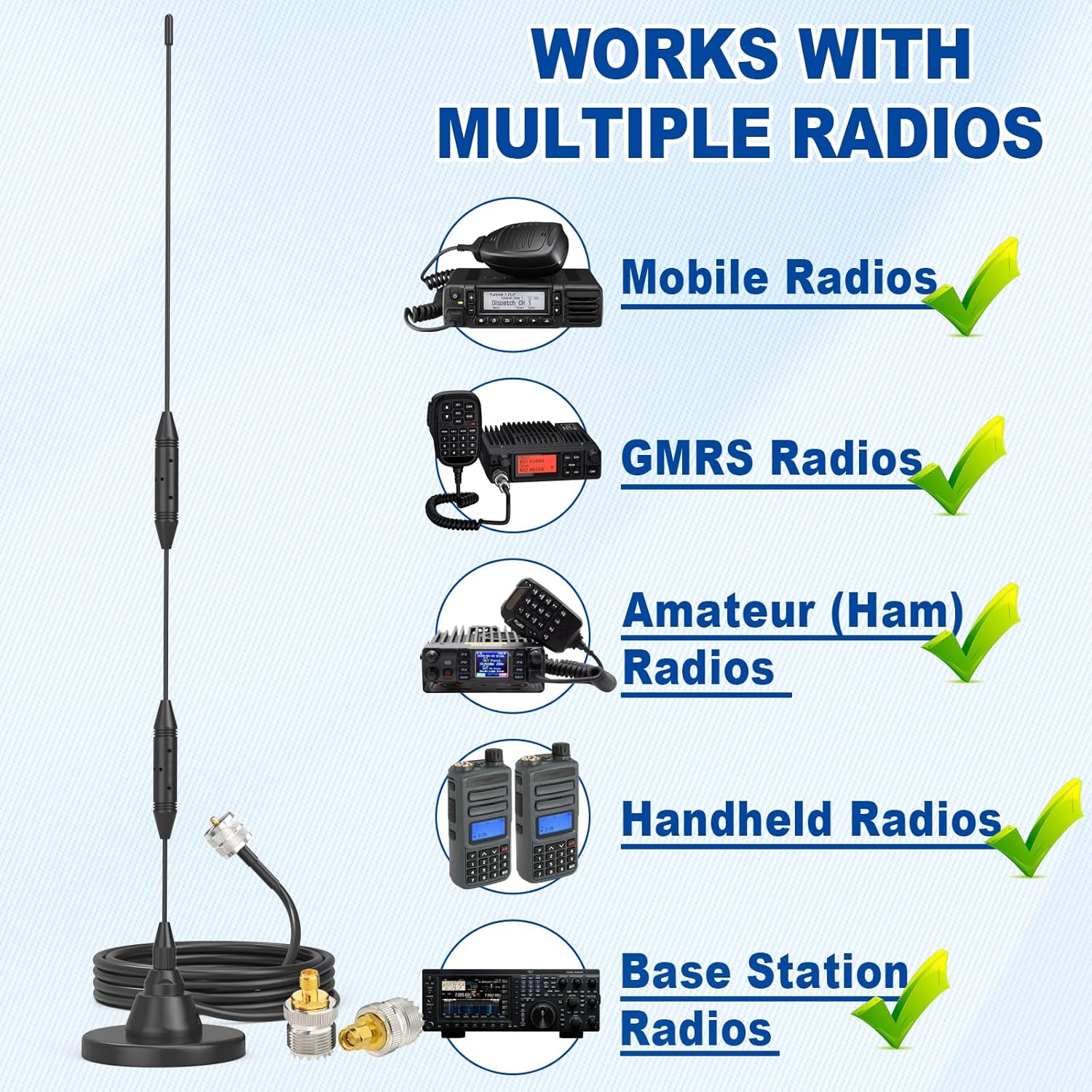 Eightwood VHF UHF Antenne Auto CB Mobilfunkantenne 47.5CM Dualband 144/430 MHz Antenne CB Funkantenne Pl259 Antenne + 300CM Verlängerungskabel für BTECH ICOM Midland Yaesu TYT Cobra usw.