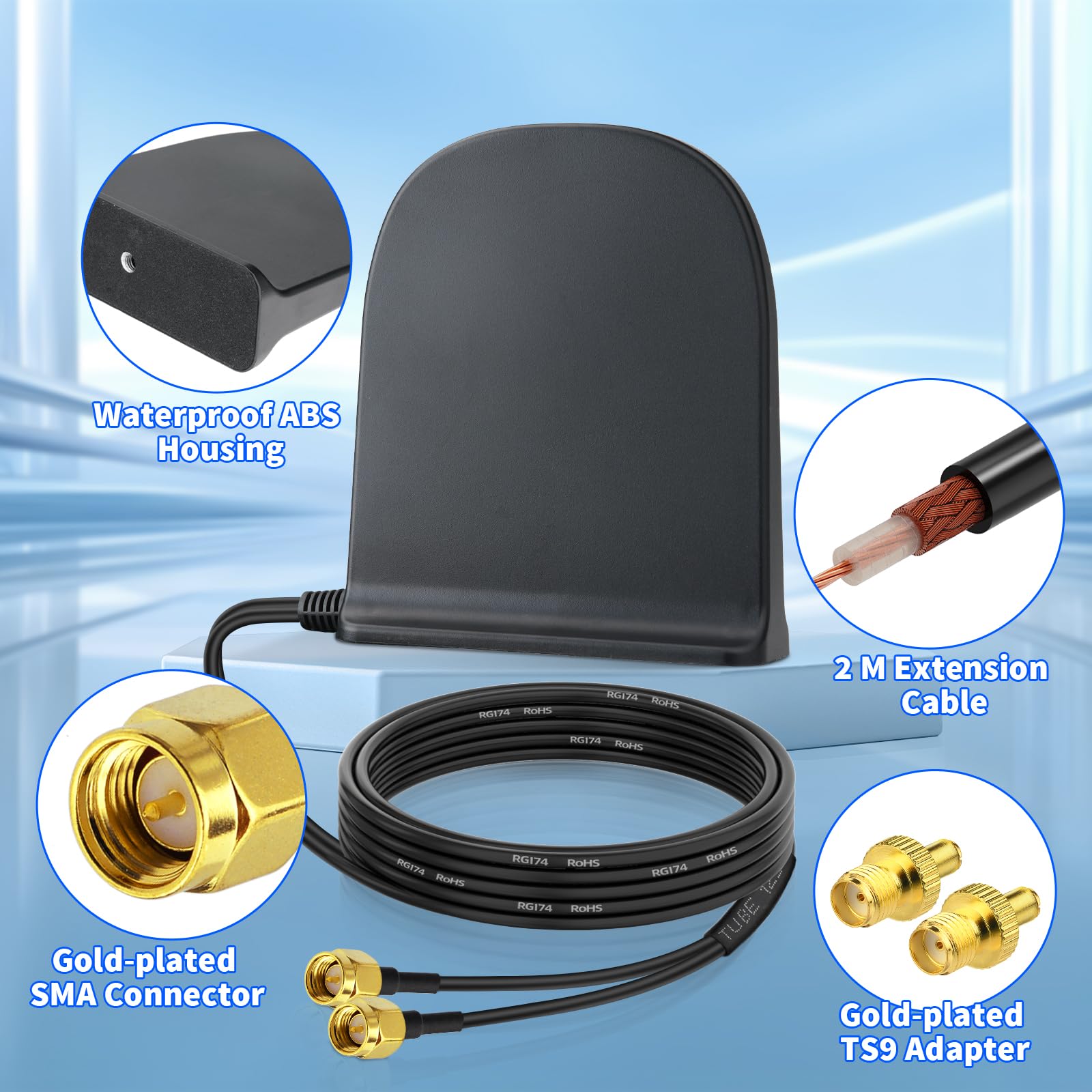 Eightwood 5G LTE 4G Antenne 10dBi SMA Stecker Dual Band MIMO Antenne mit Magnetfuß Rundstrahlantenne 2M Kabel für GSM Mobile Hotspot Router CPE Wildkamera Überwachungskamera IoT Smart Home