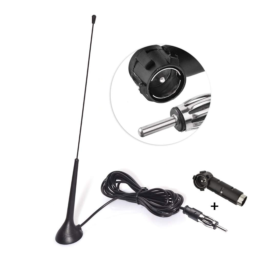 Eightwood Autoradio Antenne FM Antenne Radio magnetische Befestigung Antenne FM 3m Kabel RG174 + DIN Buchse auf ISO Adapter für Autos Radio LKWs Universal MEHRWEG