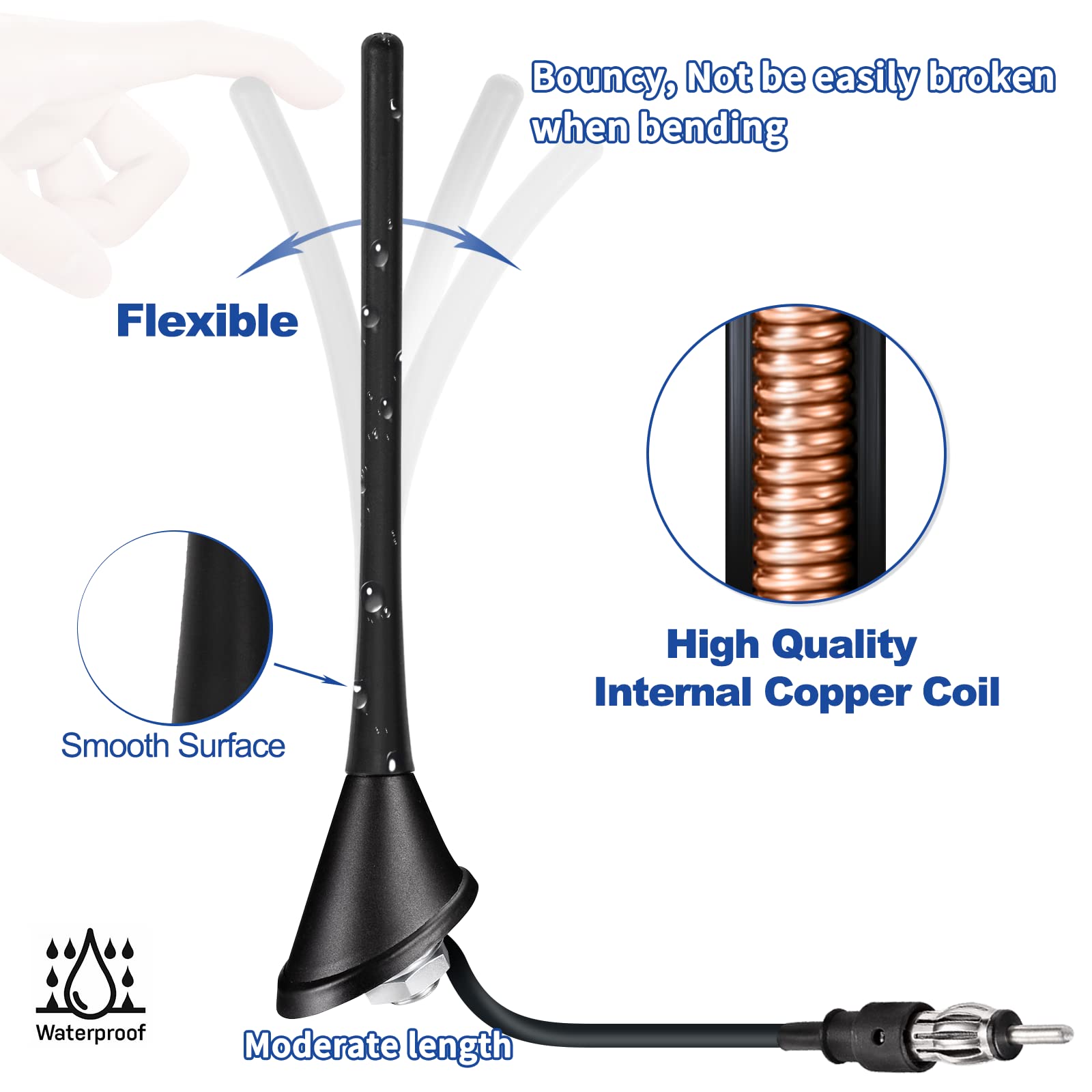 Eightwood FM Autoantenne Dachantenne mit Sockel Antenne Auto Autoantenne FM/AM Autoradio Antenne Amplifier mit DIN Adapter 15CM Kabel