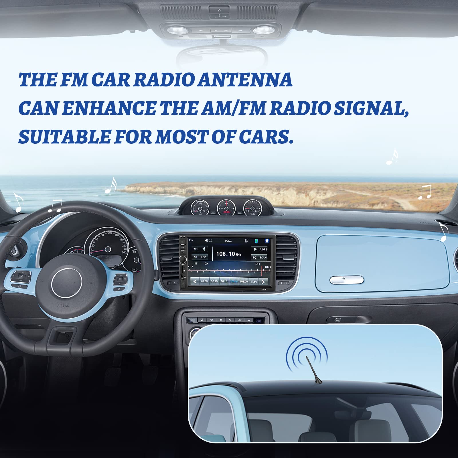 Eightwood FM Autoantenne Dachantenne mit Sockel Antenne Auto Autoantenne FM/AM Autoradio Antenne Amplifier mit DIN Adapter 15CM Kabel