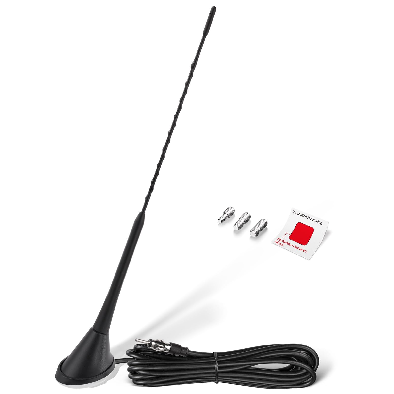 Eightwood FM AM Autoradio Antenne UKW Auto Radio Antenne DIN Adapter Radioantenne Dachantenne Auto mit 5M Verlängerungskabel für Auto LKWs SUV Digital Radio FM Tuner