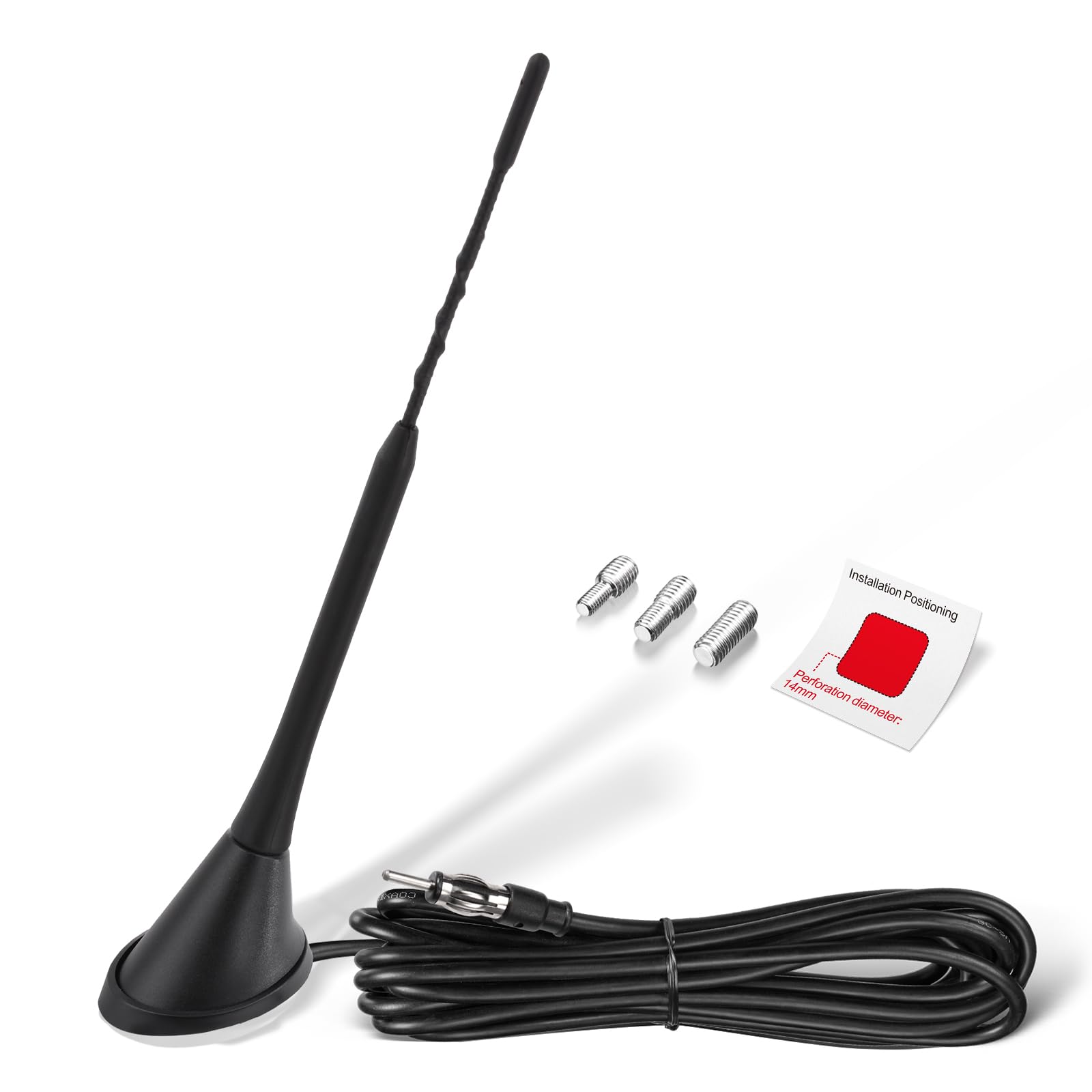 Eightwood FM AM Radio Antenne Auto Dachantenne Auto 23cm Radio Antenne DIN Adapter + 5M Verlängerungskabel für KFZ LKW SUV FM Tuner usw.