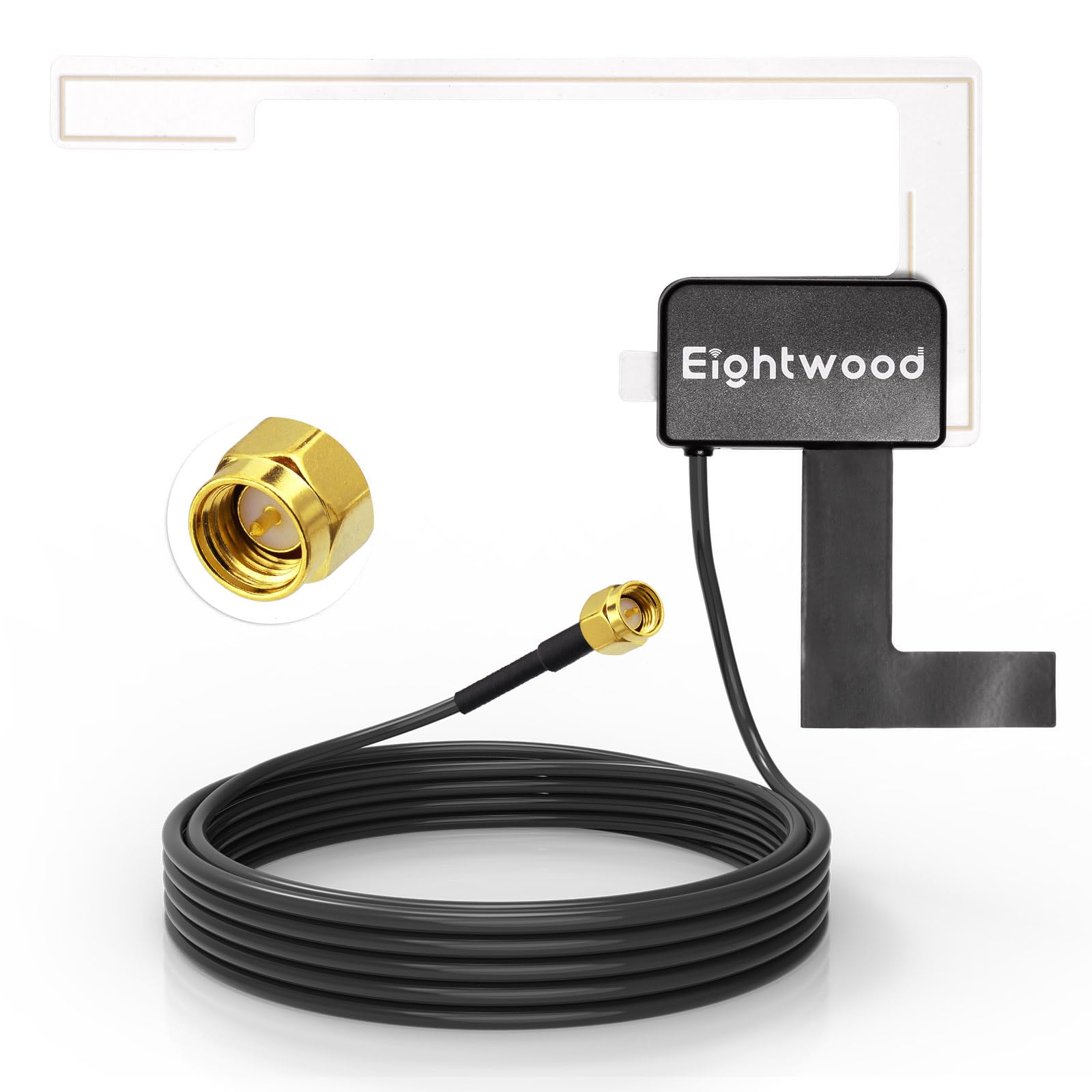 Eightwood DAB Antenne DAB Antenne Auto SMA Digtial DAB Autoradio Antenne mit 3 Meter DAB Scheibenantenne Glass Mount für Blaupunkt Pioneer Clarion Alpine usw.