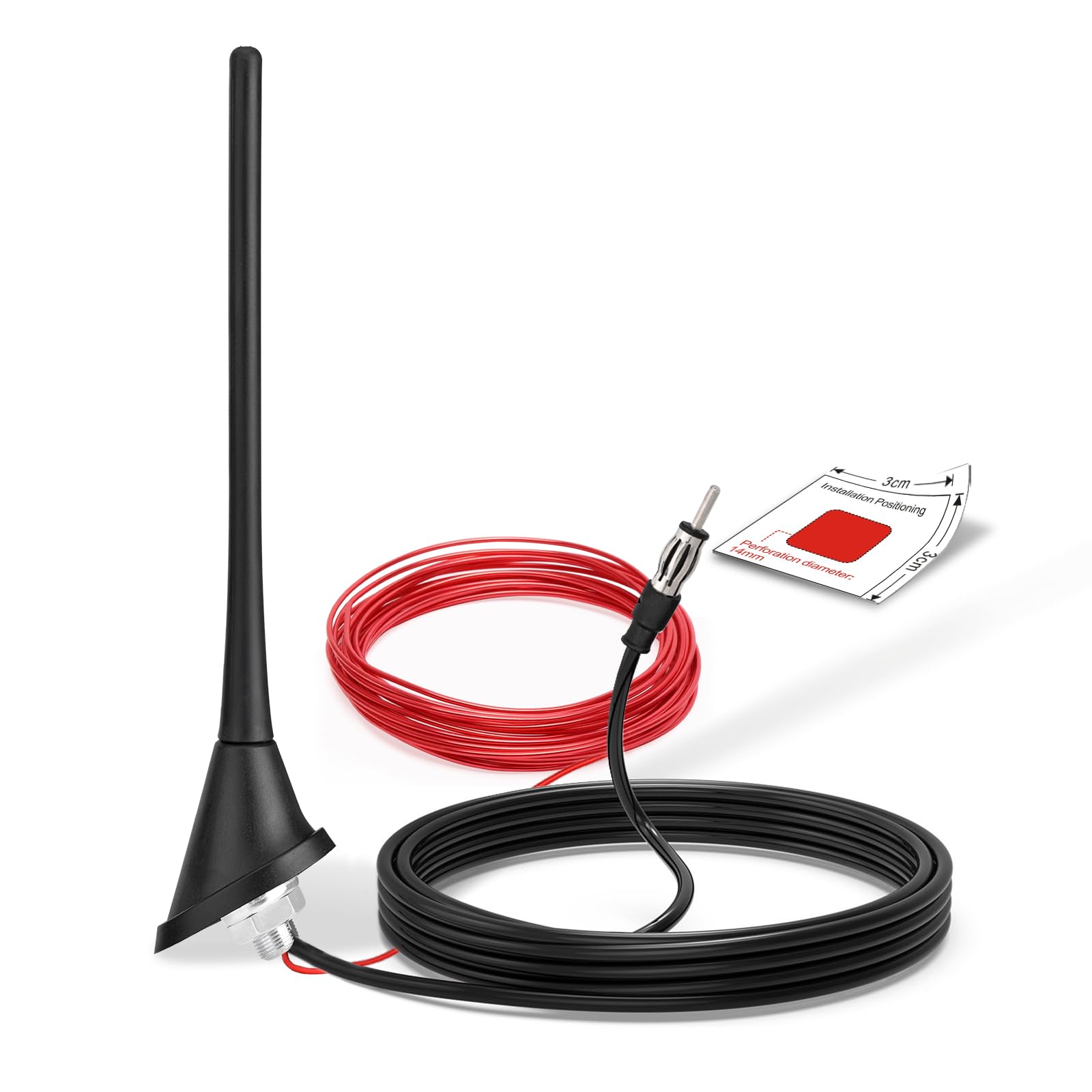 Eightwood Auto Aantenne Dach Aktive Antenne Auto mit Verstärker FM AM Autoradio Antenna kurz + 5M Kabel für Autoradio LKW SUV Stereo Receiver Media Head Units Digital Radio FM Tuner usw.
