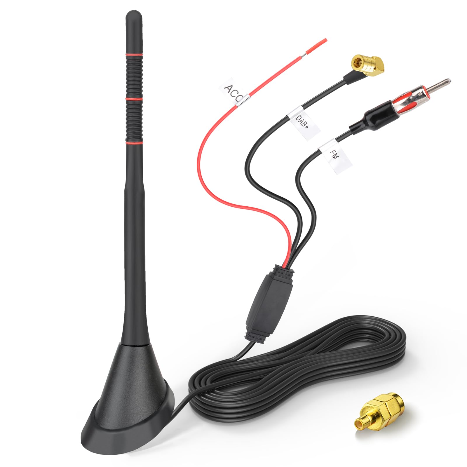 Eightwood DAB DAB+ Antenne Auto Digital Radio Aktive DAB FM Antenne Auto Dachantenne Autoantenne mit Verstärker Auto Signal Amplifier 5M Verlängerung Kabel für Pioneer Sony Digital Radios Tuner