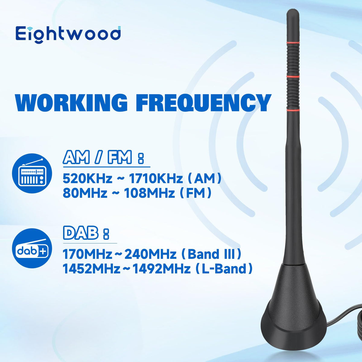 Eightwood DAB DAB+ Antenne Auto Digital Radio Aktive DAB FM Antenne Auto Dachantenne Autoantenne mit Verstärker Auto Signal Amplifier 5M Verlängerung Kabel für Pioneer Sony Digital Radios Tuner