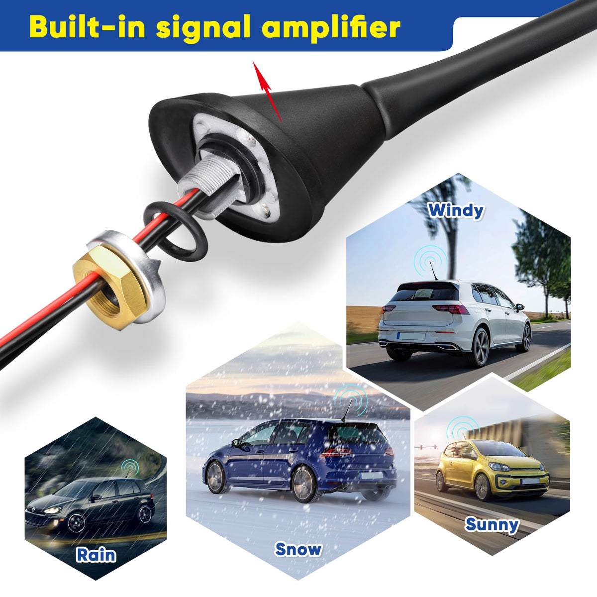 Eightwood DAB Antenne Autoantenne Splitter Verstärker SMB auf DIN-Anschluss Universal Dach DAB Antenne 5M 16.4ft Kabel für FM Radio DAB Autoradio Pioneer Alpine MEHRWEG