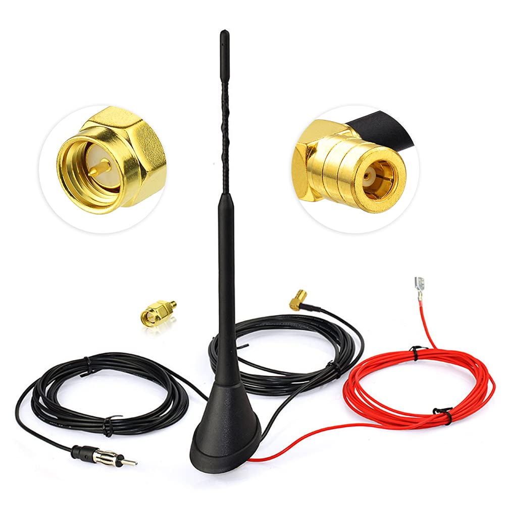 Eightwood Aktive DAB/DAB+ Antenne Auto Digital Radio FM/AM Kombi Dachantenne Autoantenne mit Verstärker with SMB/SMA Stecker DIN Adapter Auto Radio Fahrzeug Splitter Amplifier 5M