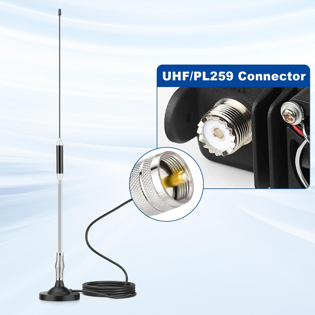 Eightwood CB Antenne 27MHz CB Mobilfunkantenne Auto Radio Antenne 66 cm Pl259 Antenna + 300 cm Verlängerungskabel für Midland President Cobra Uniden Anytone