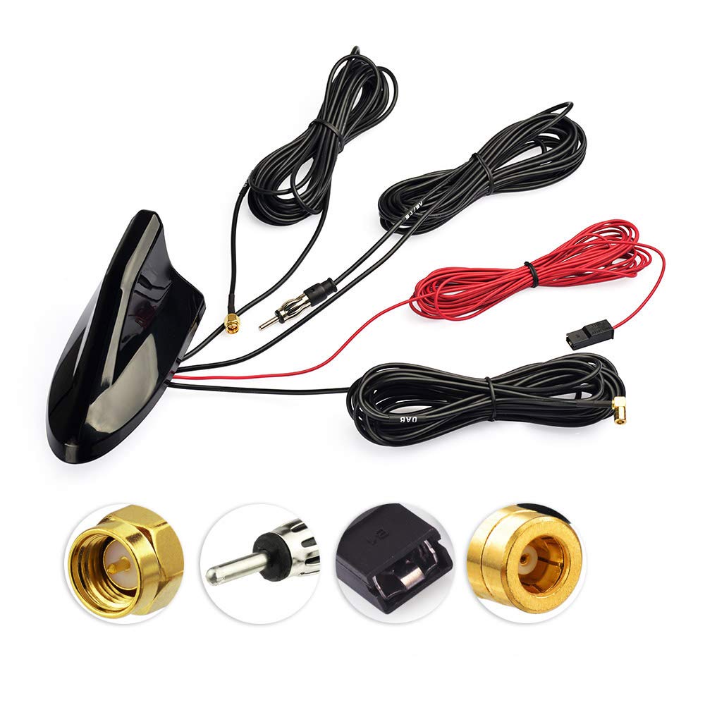 Eightwood DAB/DAB+ Antenne Autoradio Antennensplitter AM/FM GPS Dachantenne Signal Amplifier Von KFZ Haifischflosse Antenne mit Verstärker Aktive Autoantenne + 5M Extension Kabel SMB RG174 MEHRWEG