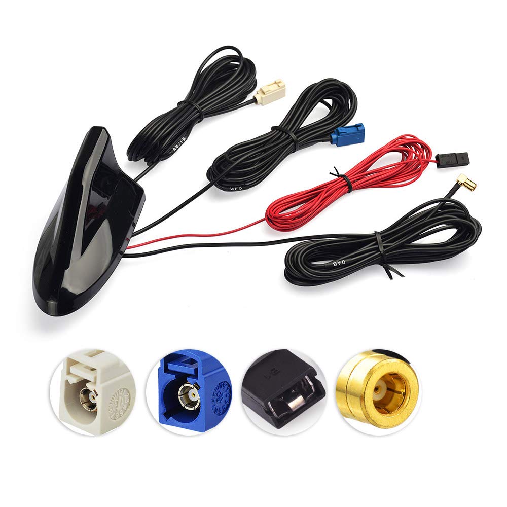 Eightwood DAB Antenne DAB+ DAB Auto Radio Antenne AM/FM Aerial Shark Roof Antenne DAB-Splitter Signal Amplifier SMB Fakra GPS Adapter Car SMB Plug with Cable RG174 500cm for DAB/FM Radio