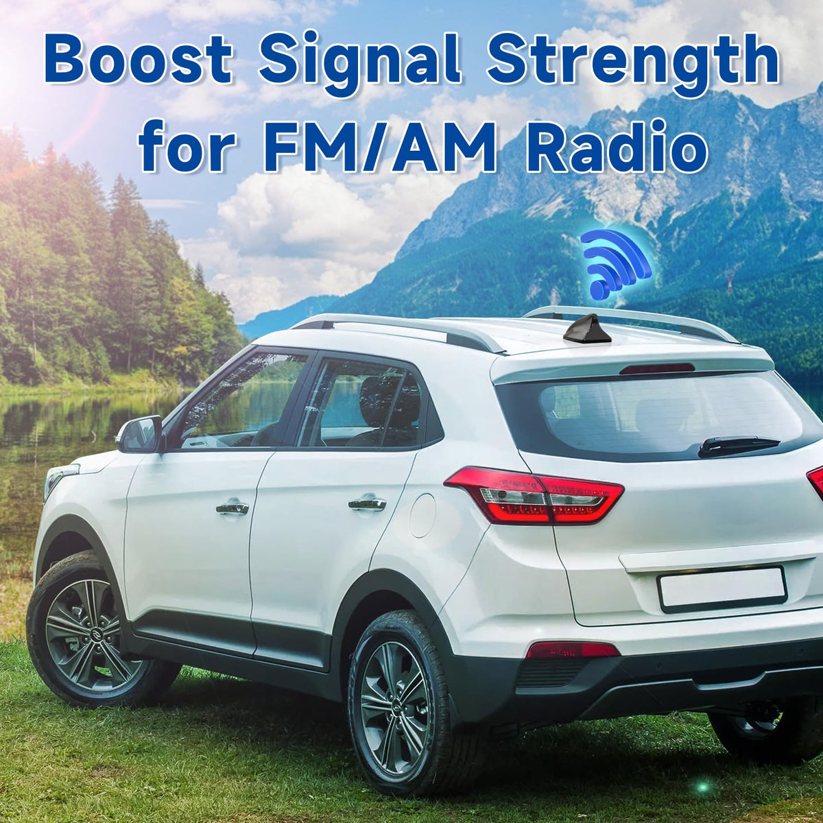 Eightwood Haifisch Antenne Auto Haifischflosse Antenne Aktive Autoantenne Shark Fin Dachantenne mit Verstärker AM/FM Autoradio Roof Antenna + 3m Kabel für Auto LKW SUV Stereo Receiver Media Head Units