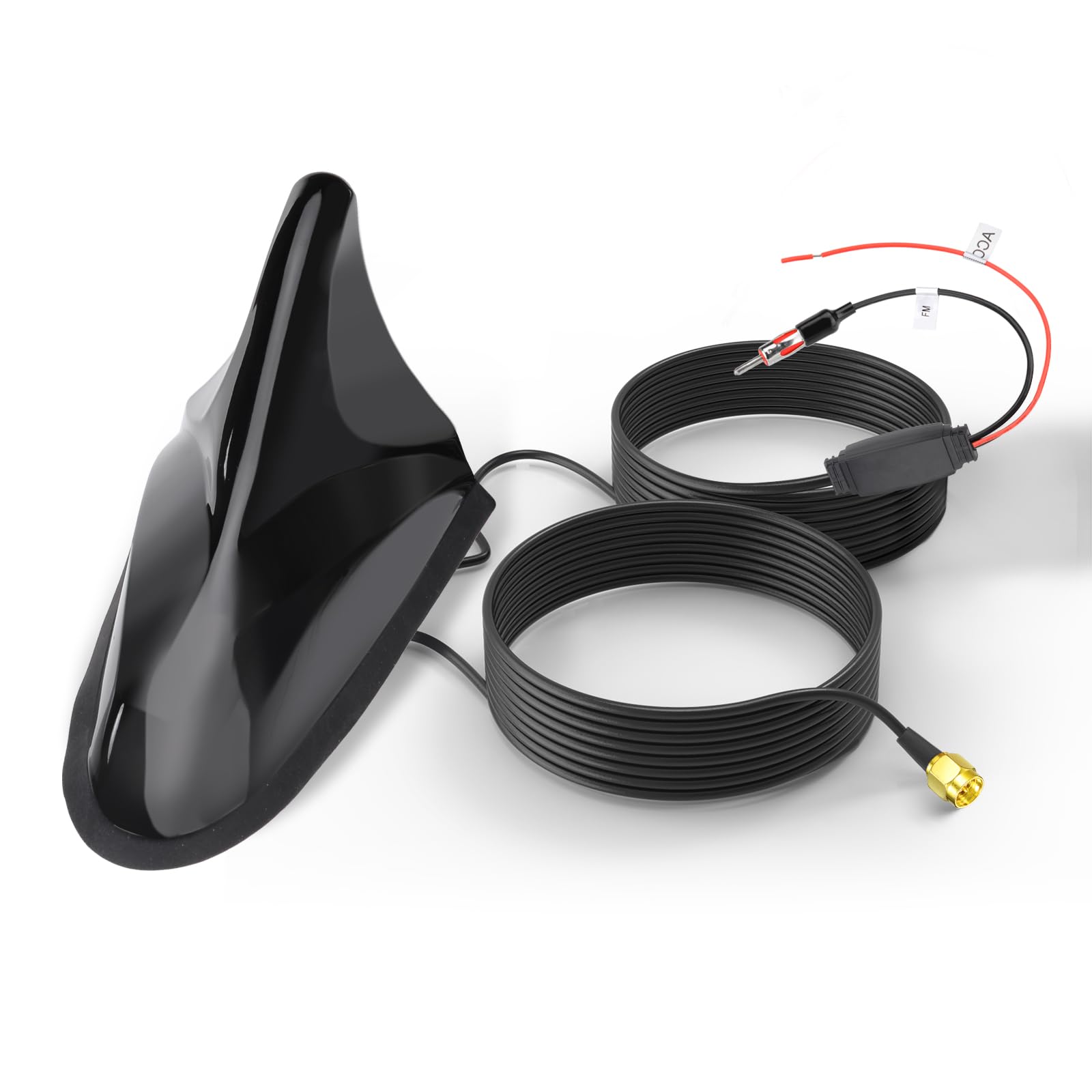 Eightwood FM/AM GPS Dachantenne Auto Shark Antenne mit Signal Verstärker Autoradio Antennensplitter Haifischflosse Antenne DIN Adapter + 5M Verlängerungskabel für Pioneer Clarion Alpine Sony Blaupunkt