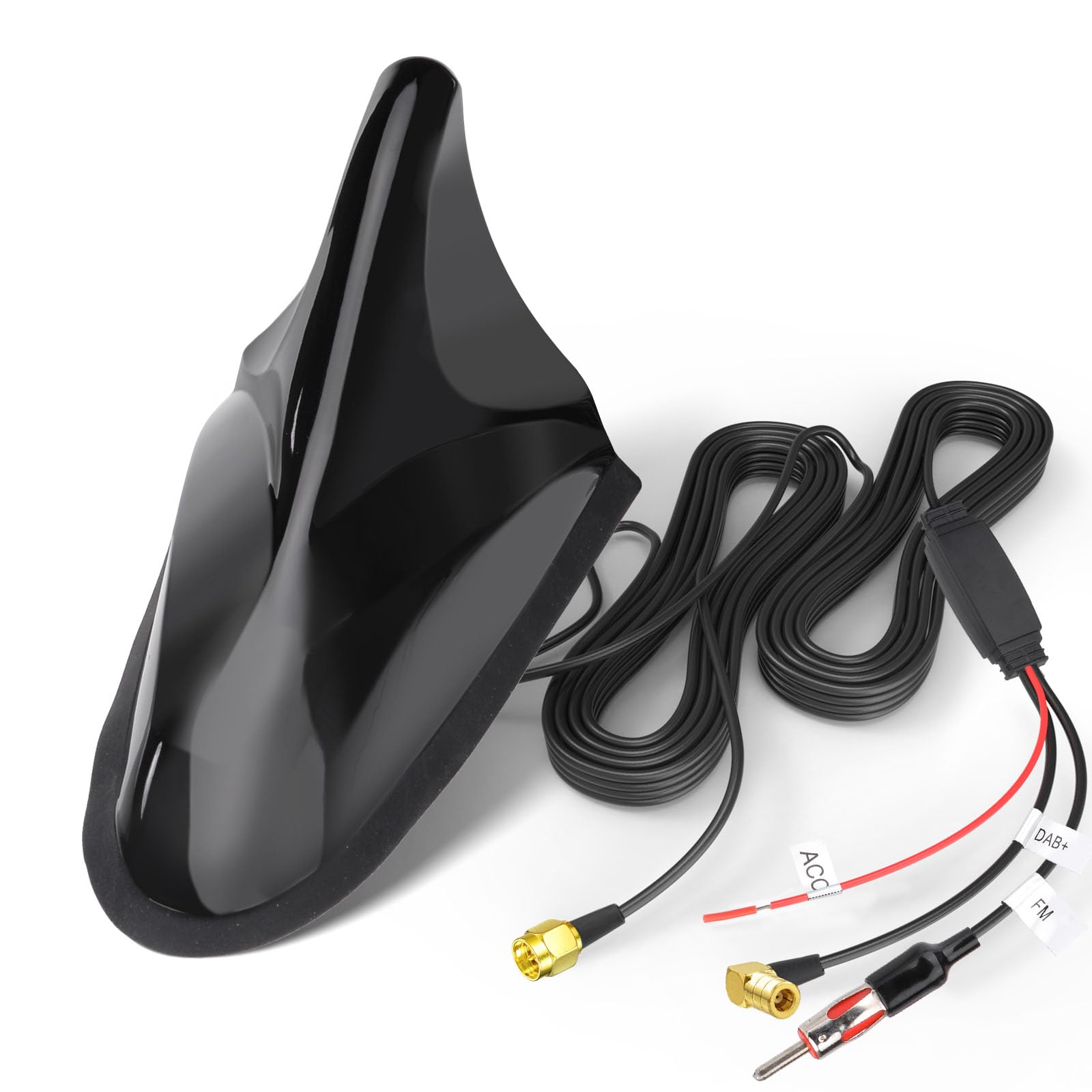 Eightwood DAB+ Antenne Haifischflosse Auto Aktiv Dachantenne mit Signalverstärker FM/AM/GPS Shark Fin Autoantenne mit SMB/DIN/SMA Adapter + 5m Kabel für Pioneer Sony Alpine Autoradio Digital Tuner