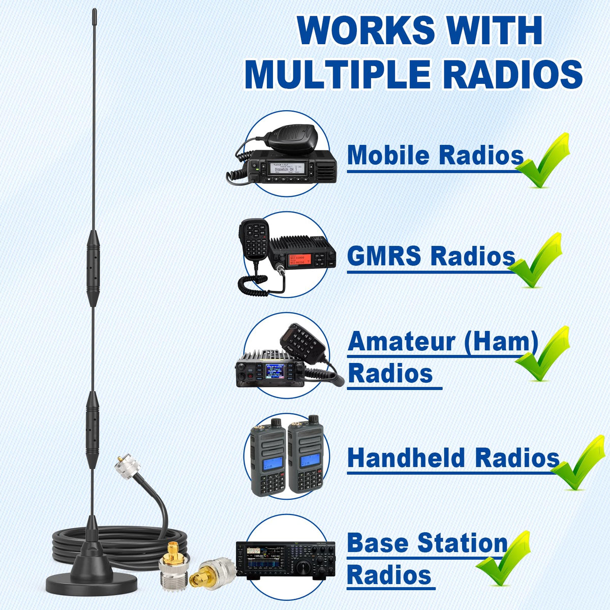 Eightwood VHF UHF Antenne Auto Mobilfunkantenne 144/430 MHz Dualband Antenne 47.5CM Amateurfunkantenne Pl259 Antenna mit SMA Adapter 3 M Verlängerungskabel für BTECH ICOM Midland Yaesu TYT Cobra