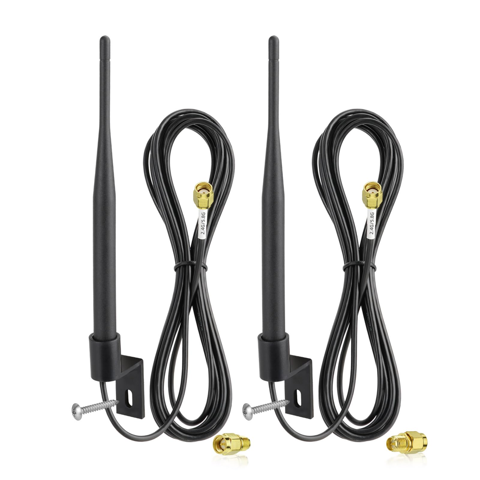 Eightwood WiFi Antenne Outdoor 6dBi Dual Band 2.4GHz 5GHz 5.8GHz WiFi Antenne wasserdichte mit Halterung RP-SMA/SMA mit 300cm RG174 Kabel für WLAN Router IP Überwachungskamera Wohnmobil IoT Gateway