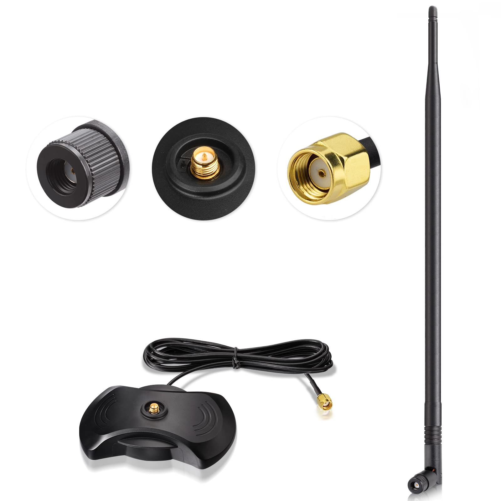 Eightwood 2.4G/5.8G WiFi Antenne RP-SMA Antenne 12dBi Tilt-and-Roll WiFi Antenna mit Basis Magnetica für WLAN Schede PCI WLAN Router Wirelesse Bluetooth ZigBee